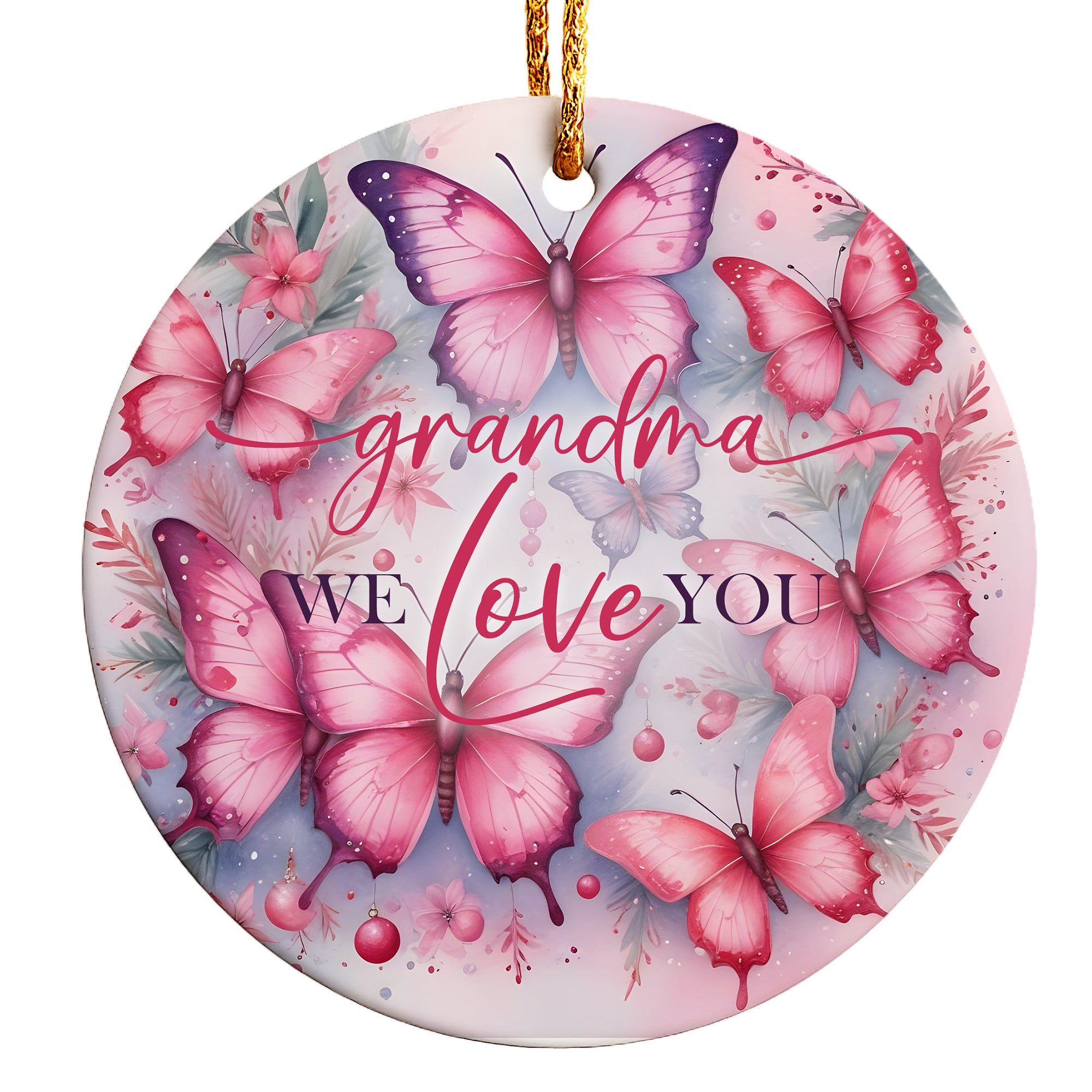 Personalized "Grandma, We Love You" Ceramic Ornament - Handcrafted Butterfly Design for Lasting Memories and Heartfelt Gift-Giving - Image 1