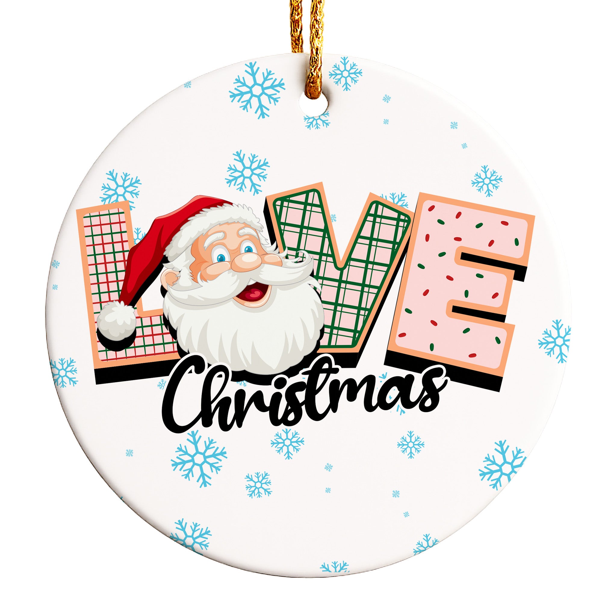 Personalized Christmas LOVE Ceramic Ornament – Festive Design with Santa Claus for Holiday Decoration - Image 1