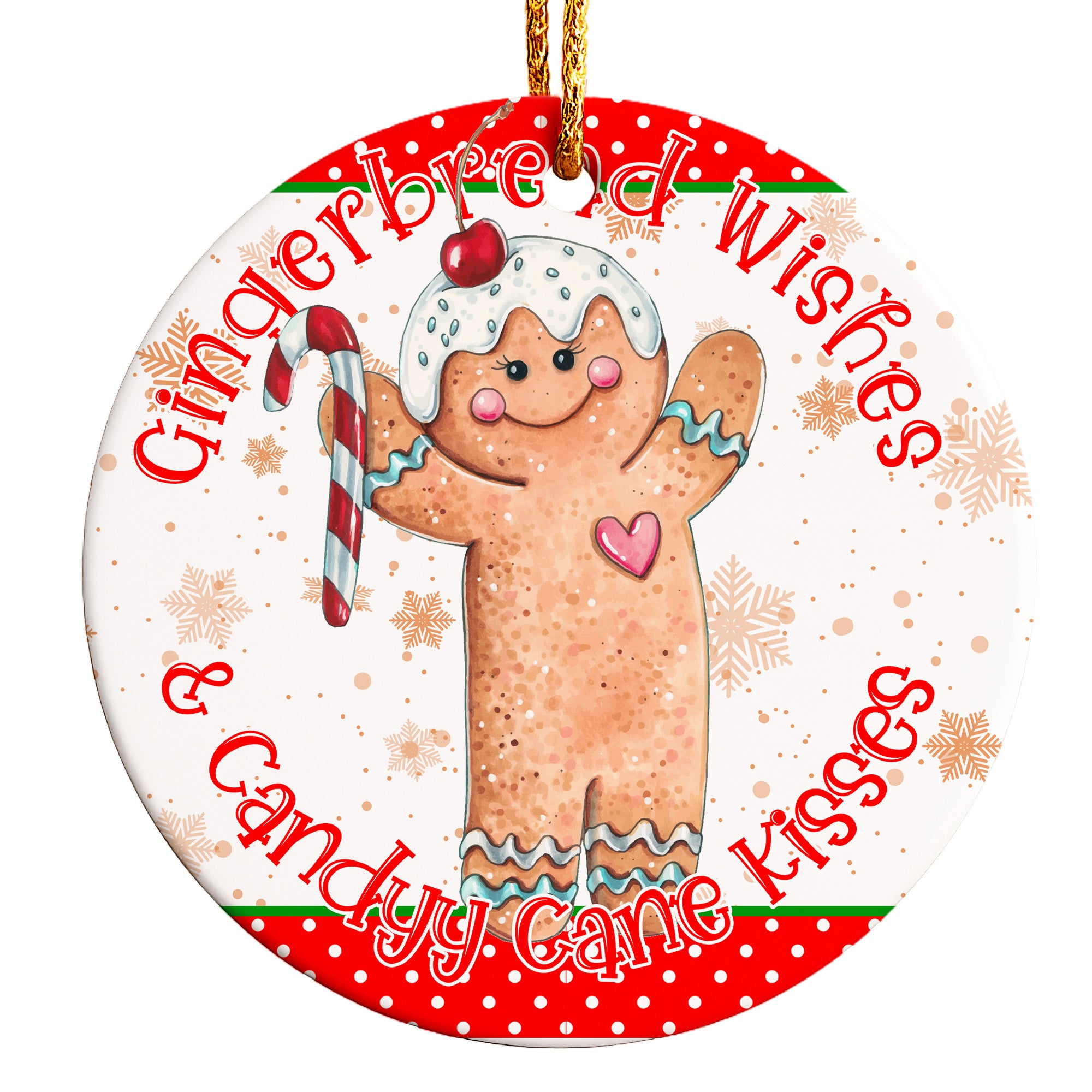 Personalized "Gingerbread Wishes & Candy Cane Kisses" Ceramic Ornament - Handmade Holiday Keepsake - Image 1