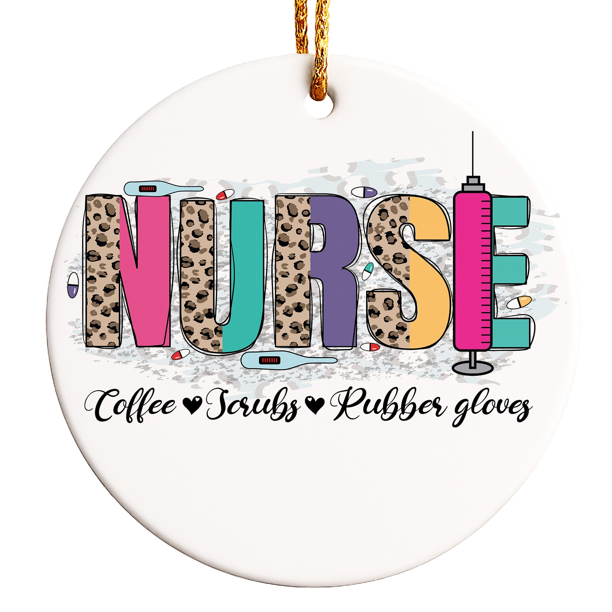 Personalized Nurse Ceramic Ornament - Leopard Print Design, Perfect Gift for Nurses with Customizable Keepsake Details - Image 1