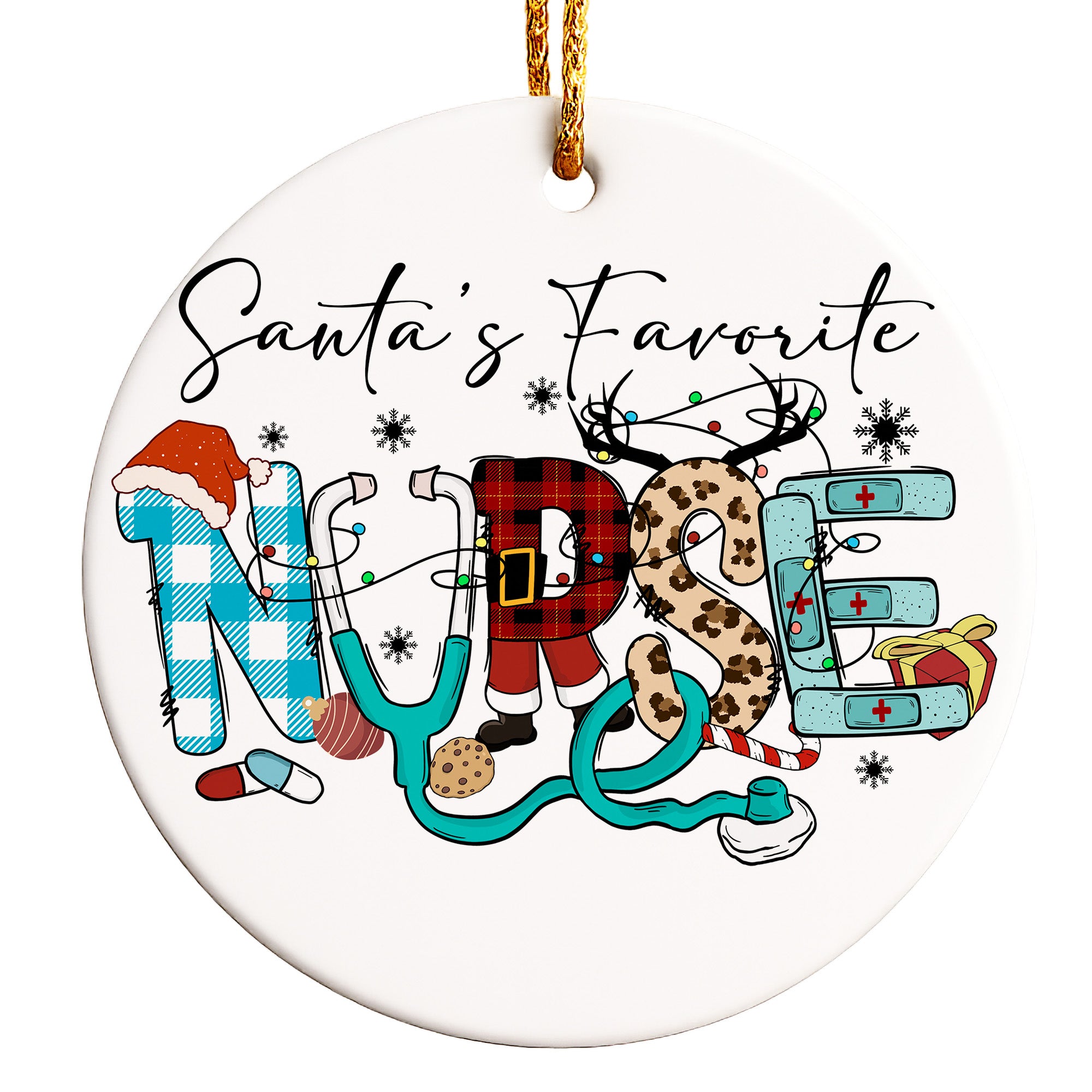 Personalized "Santa's Favorite Nurse" Ceramic Ornament - Festive Holiday Decoration for Nursing Heroes - Image 1
