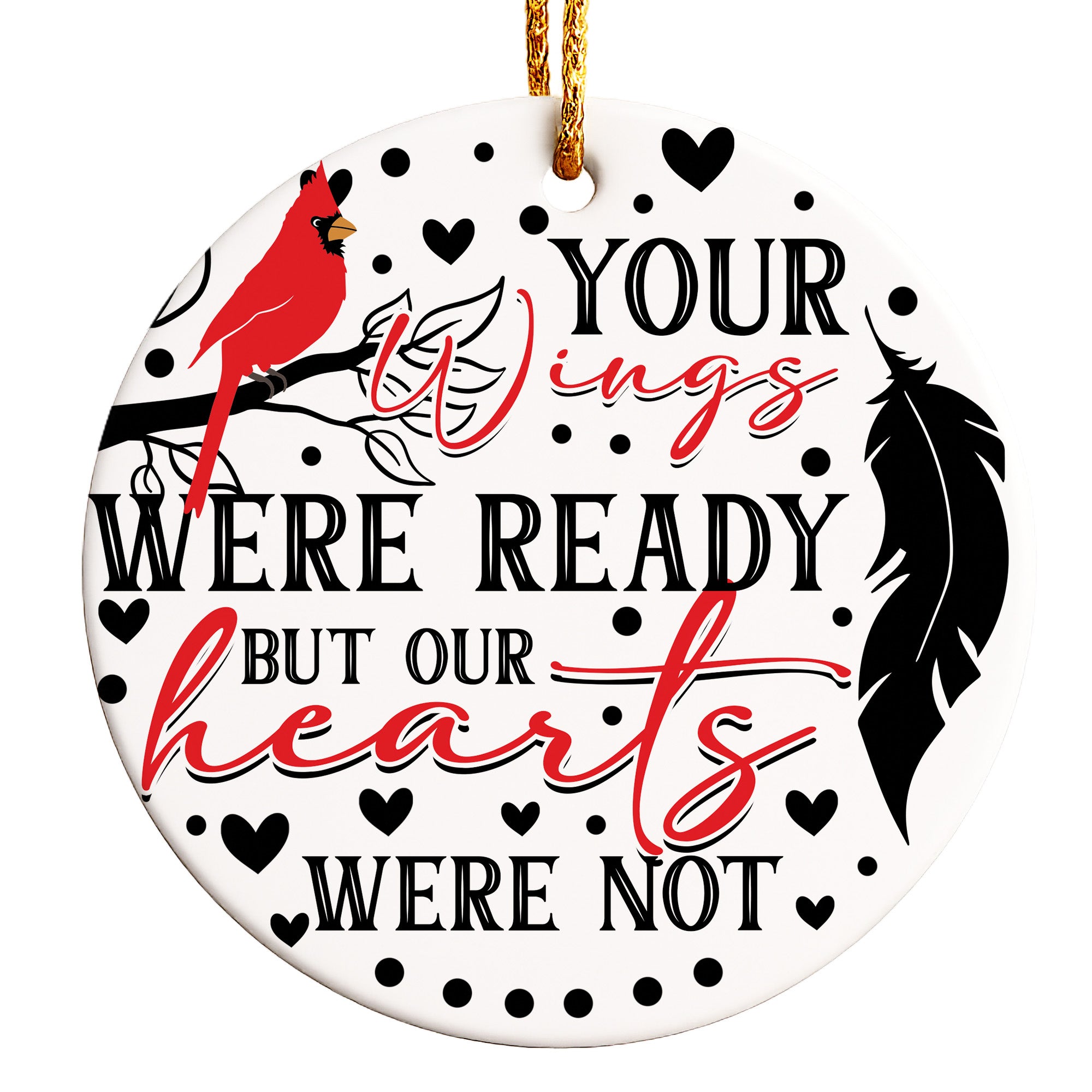 Personalized Memorial Ceramic Ornament with Cardinal and Feather Design – Heartfelt Keepsake for Loved Ones - Image 1