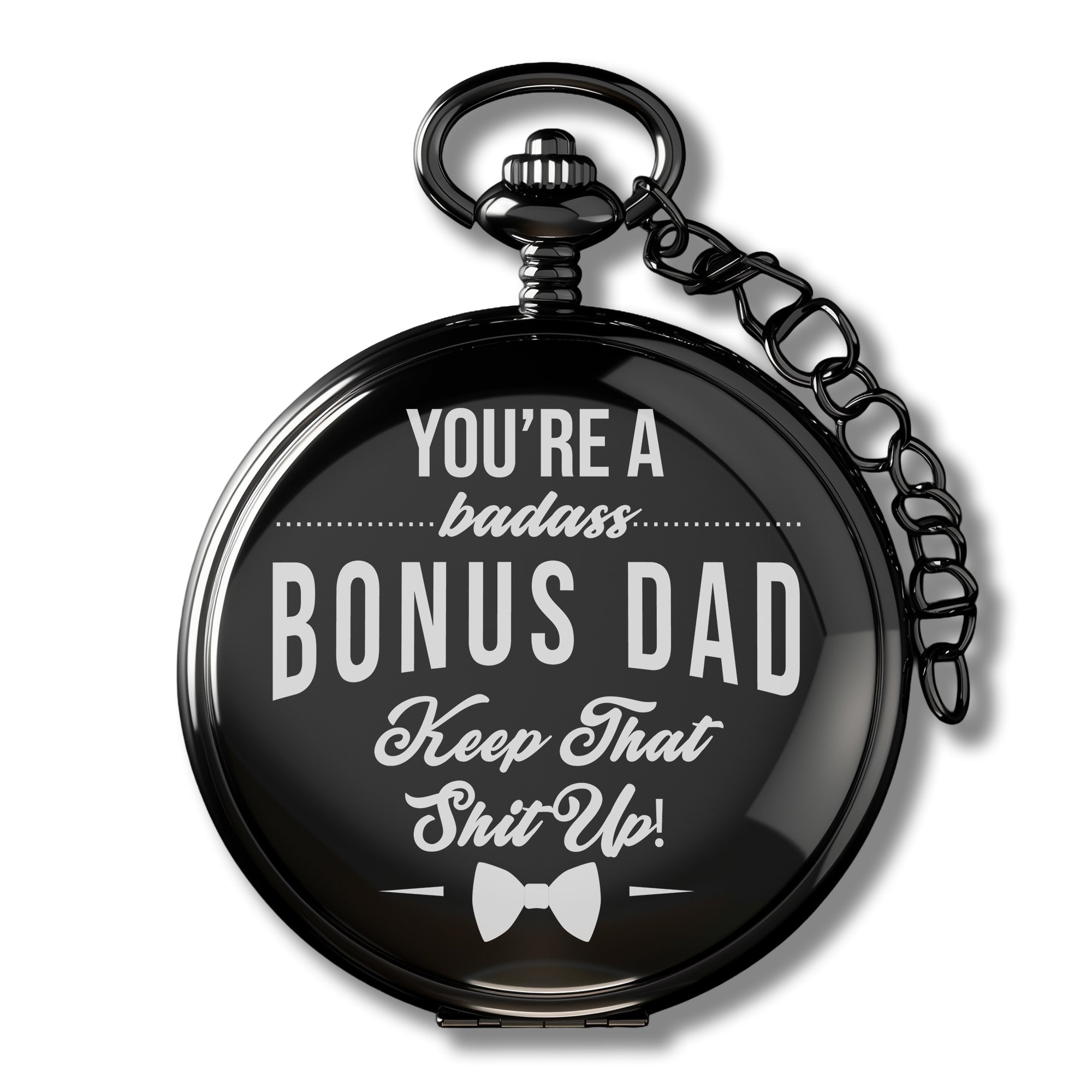 Personalized Black Pocket Watch for Bonus Dad - Engraved Gift with Heartfelt Message - Image 1