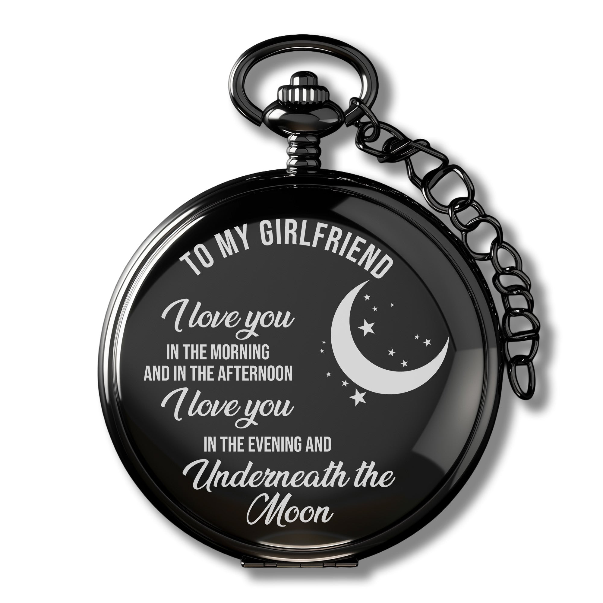 Personalized Engraved Pocket Watch for Girlfriend with Romantic Moon & Stars Design - Image 1