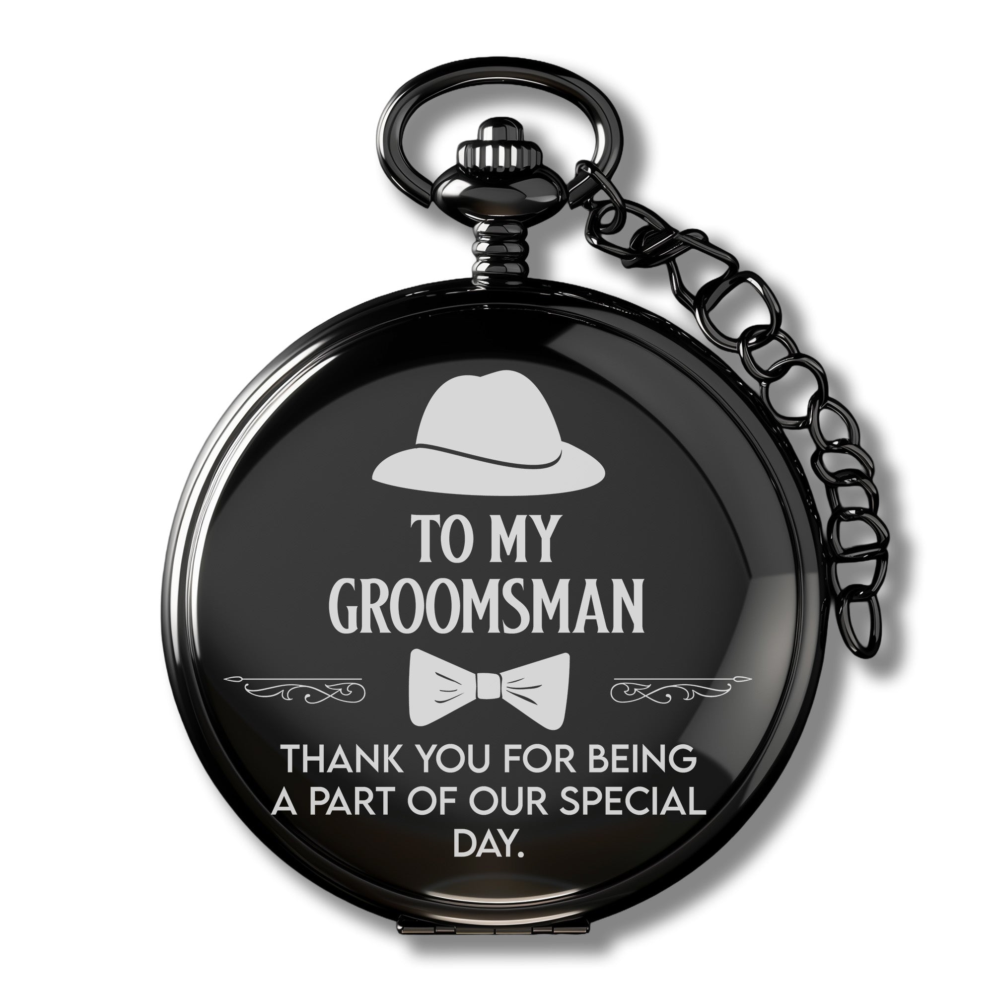 Personalized Groomsman Pocket Watch - Elegant Black Finish with Custom Engraving Option - Perfect Wedding Party Gift - Image 1