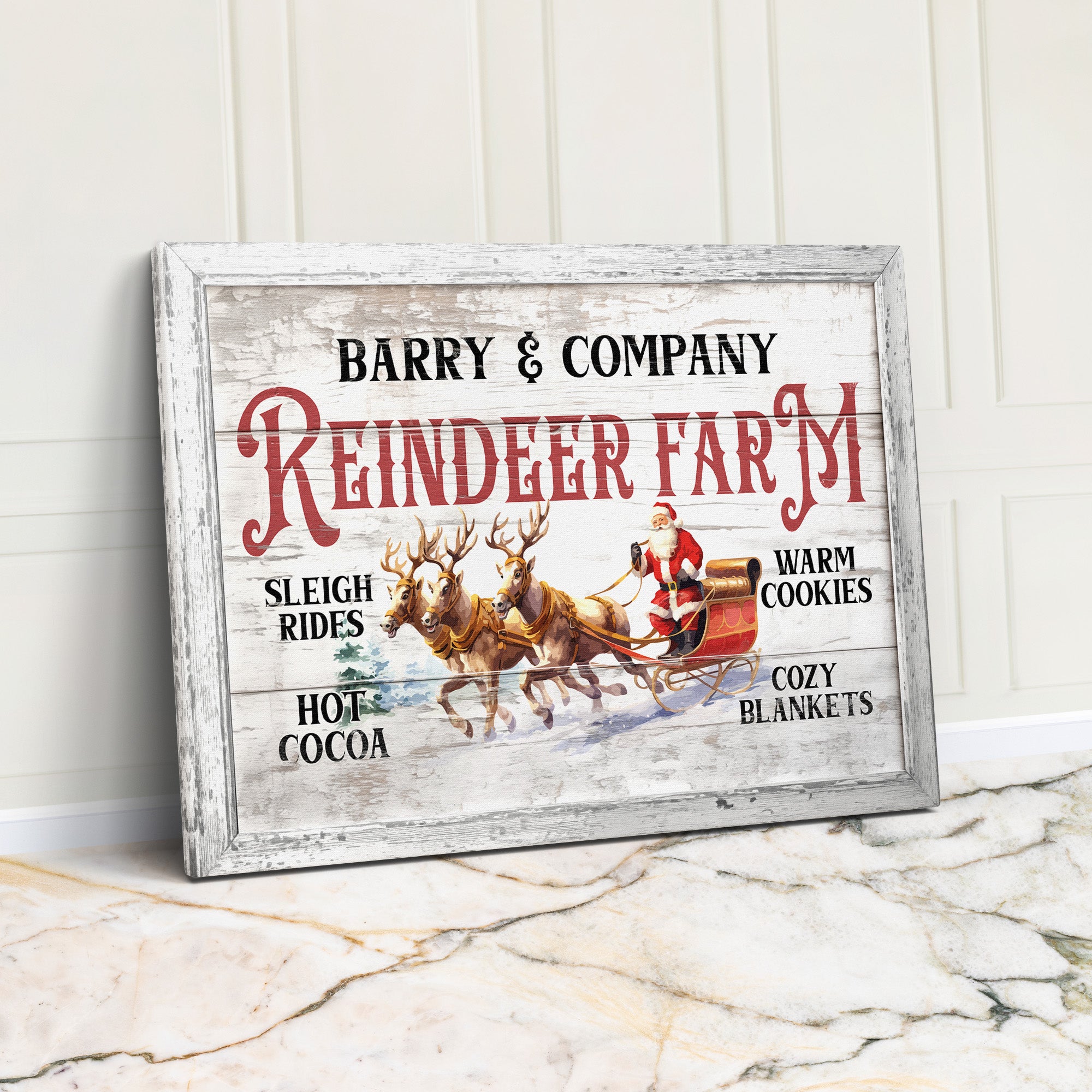 Personalized Rustic Christmas Reindeer Farm Wrapped Canvas - Cozy Holiday Decor with Sleigh Rides & Warm Cookies - Image 1