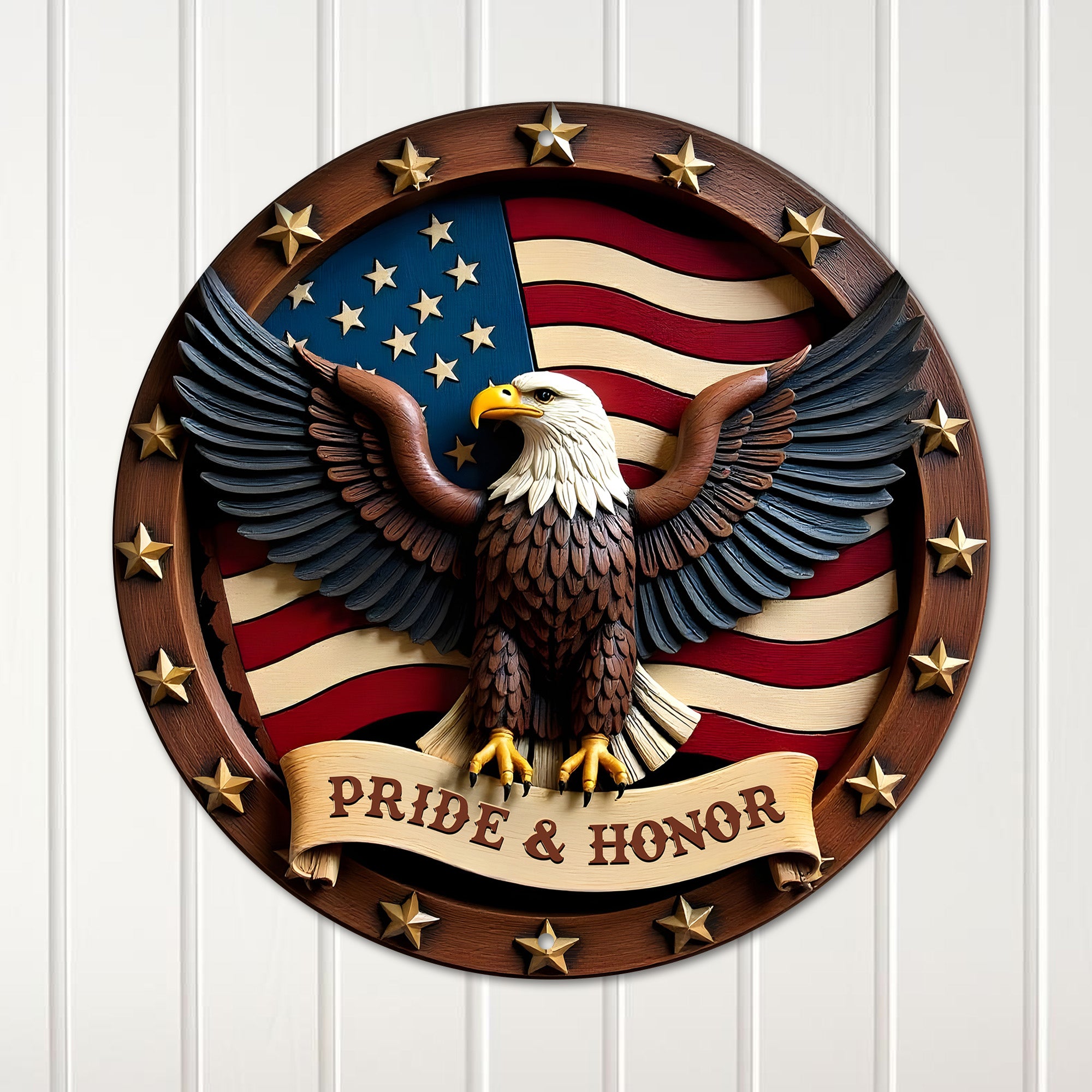 Personalized Bald Eagle Metal Wall Art - Customizable Patriotic "Pride & Honor" Sign for Home, Office, or Gift - Image 1
