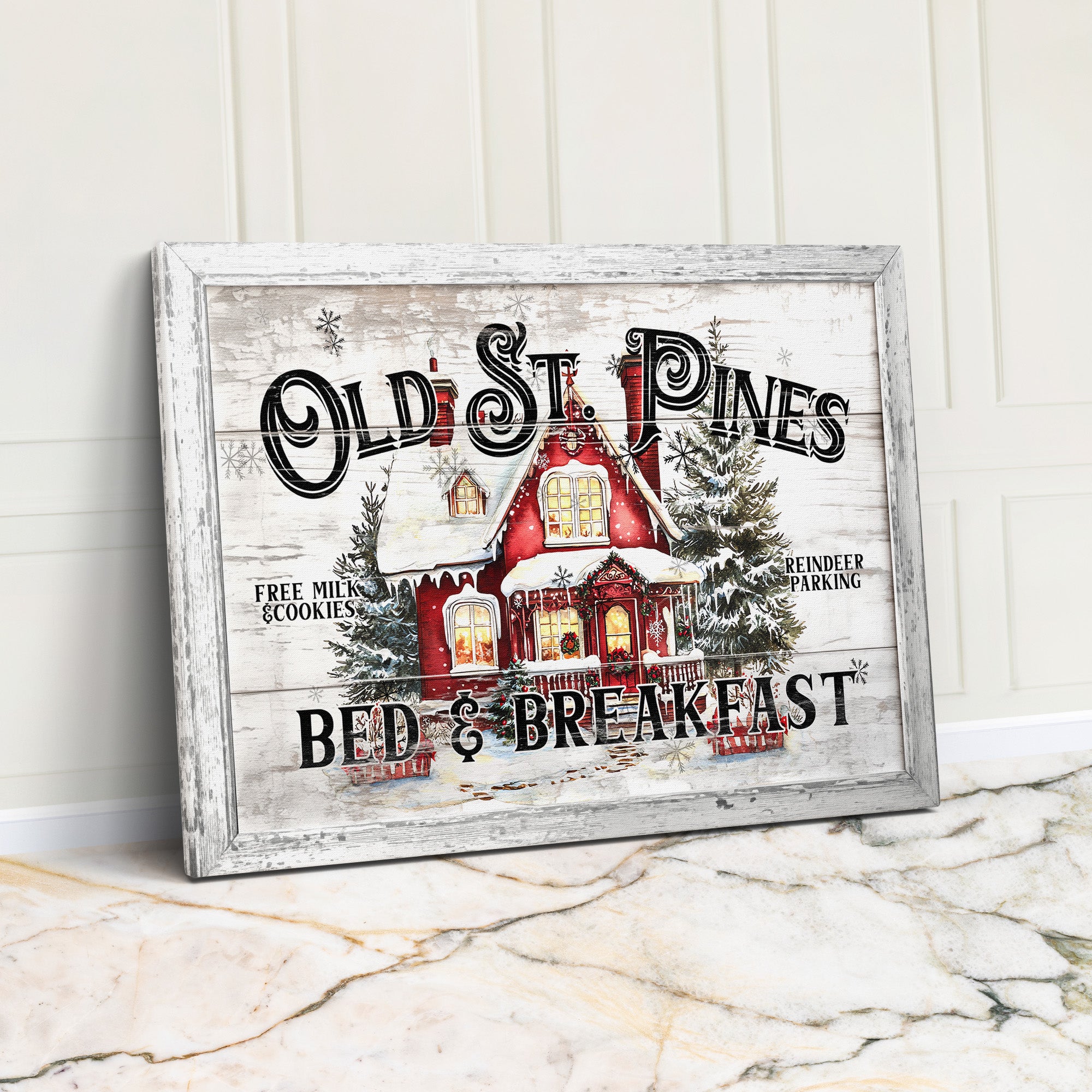 Personalized Holiday Wrapped Canvas Art - Old St. Pines Bed & Breakfast - Rustic Christmas Decor with Custom Options for Home or Gift - Image 1