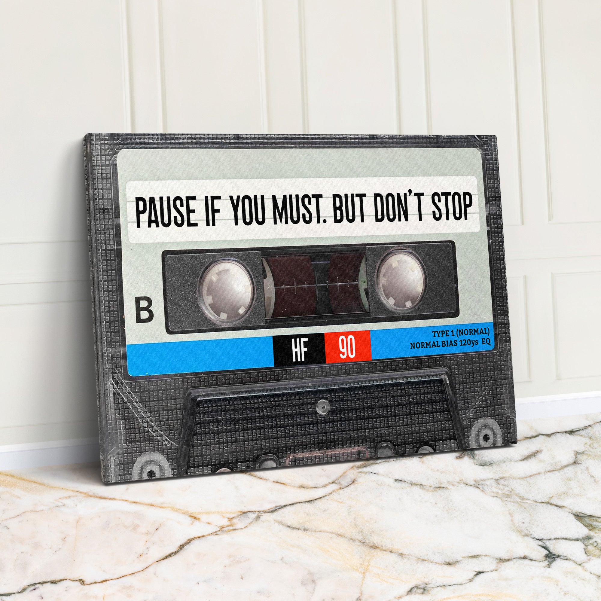 Personalized "Pause If You Must, But Don’t Stop" Canvas Art - Vintage Cassette Tape Design for Home Decor & Inspirational Gifts - Image 1