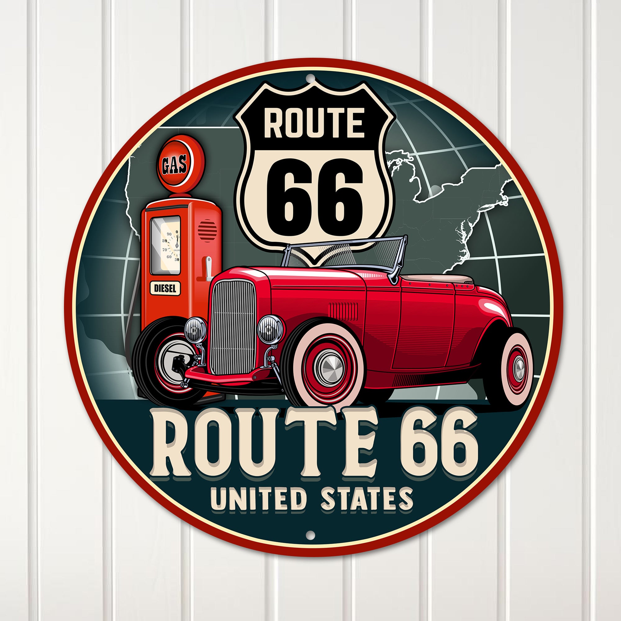 Personalized Route 66 Vintage Metal Sign - Customizable Road Trip Memorabilia for Classic Car Lovers - Image 1