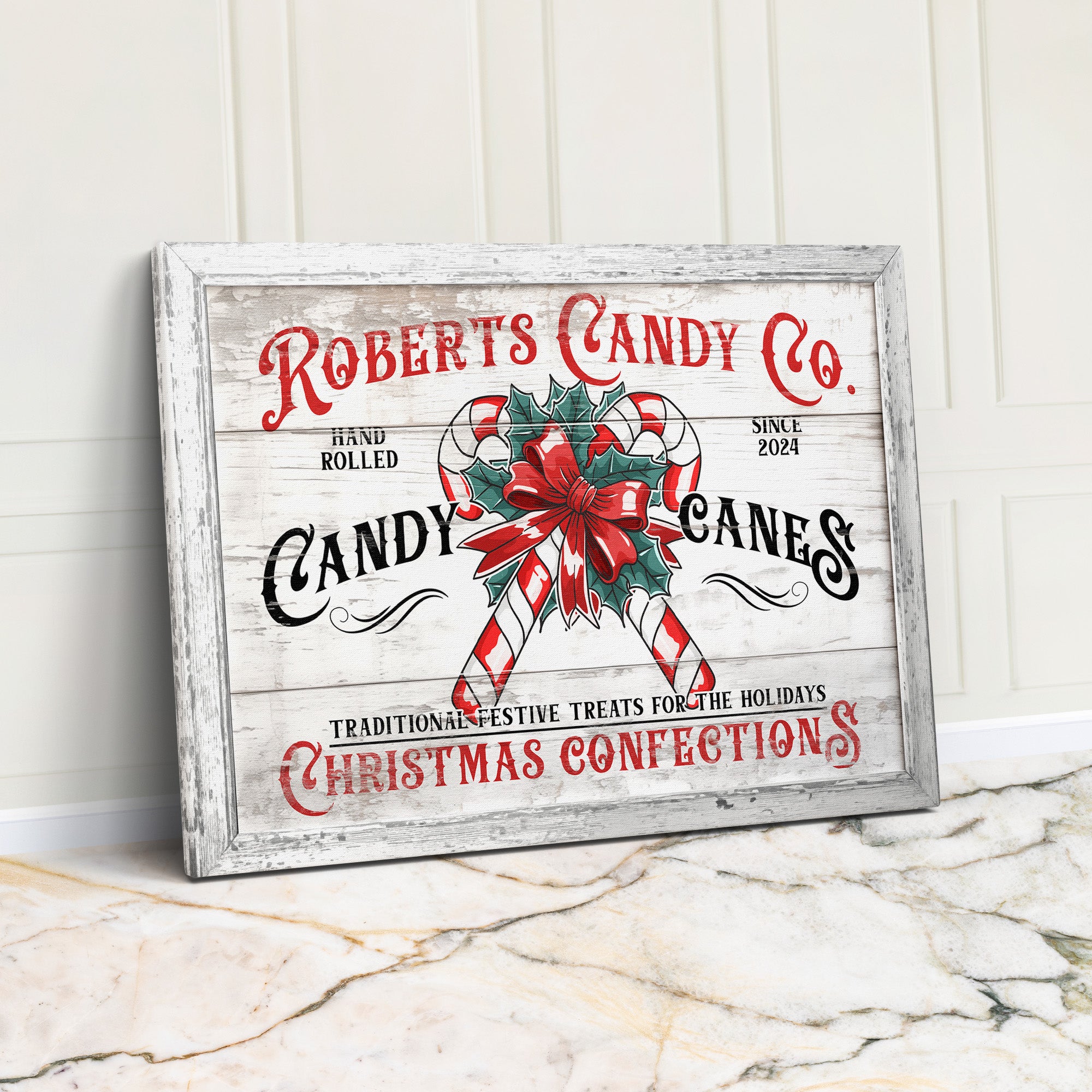 Personalized Rustic Candy Cane Wrapped Canvas Wall Art - Handcrafted Christmas Decor for Holiday Gift-Giving - Image 1
