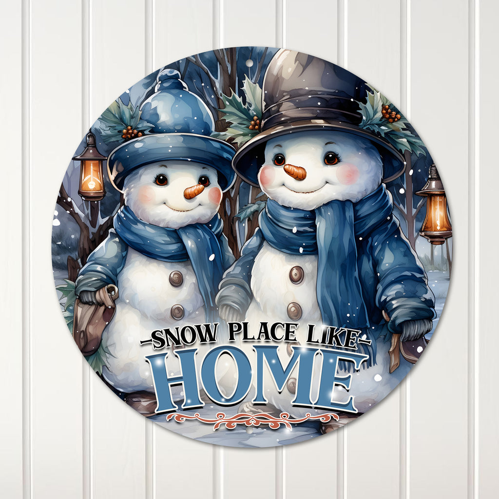 Personalized Snowman Metal Sign – Handcrafted Round Winter Decor | "Snow Place Like Home" - Customizable Holiday Gift - Image 1
