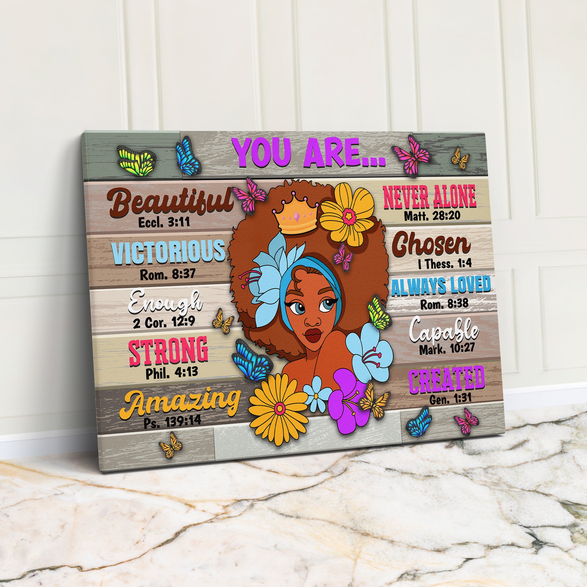 Personalized Inspirational Wrapped Canvas for Her - Vibrant Art with Uplifting Bible Verses and Butterflies - Image 1