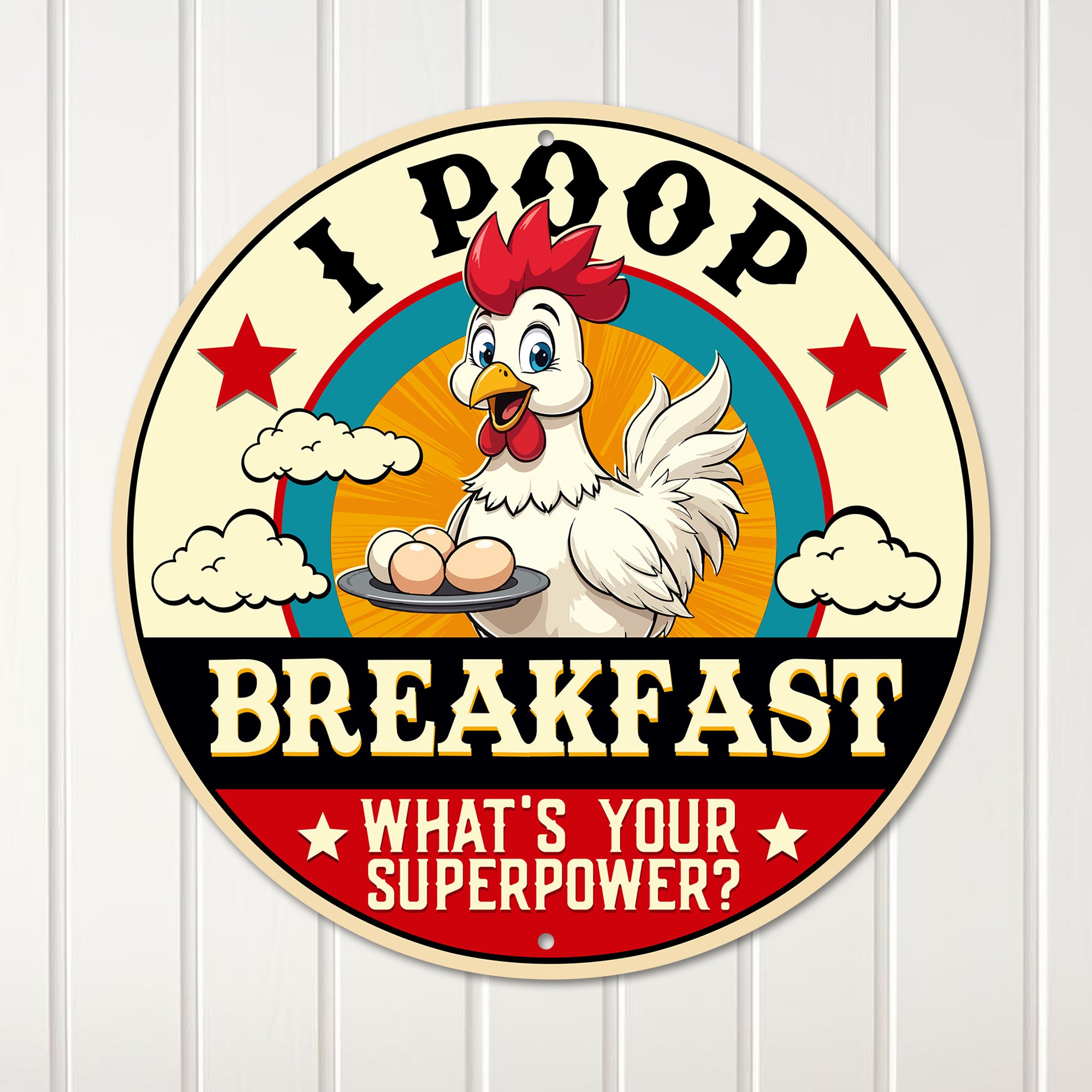Personalized "I Poop Breakfast" Retro Metal Sign – Perfect Handmade Gift for Chicken Lovers and Farmhouse Decor - Image 1