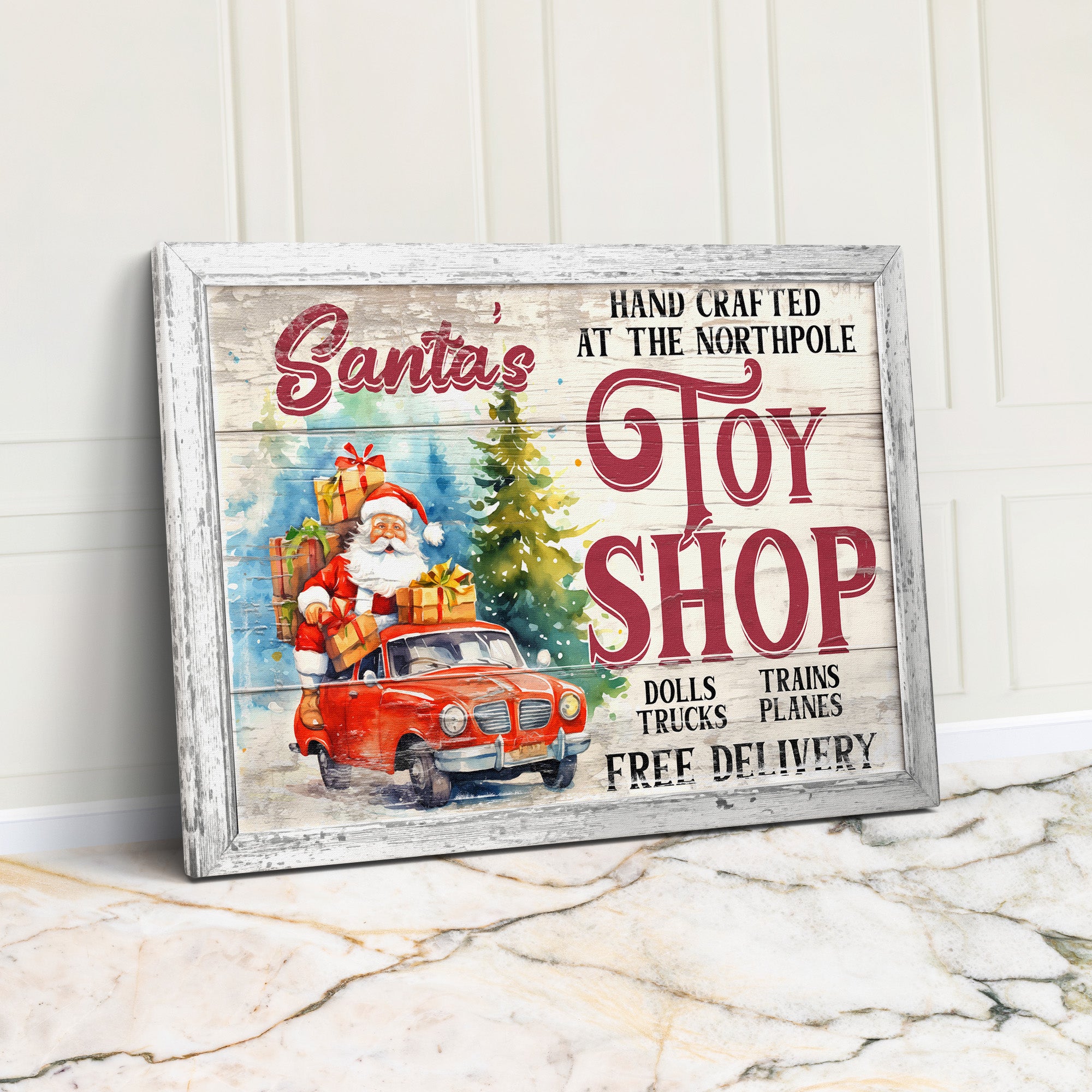 Personalized Santa’s Toy Shop Wrapped Canvas - Handcrafted Christmas Decor with Free Delivery Option - Image 1