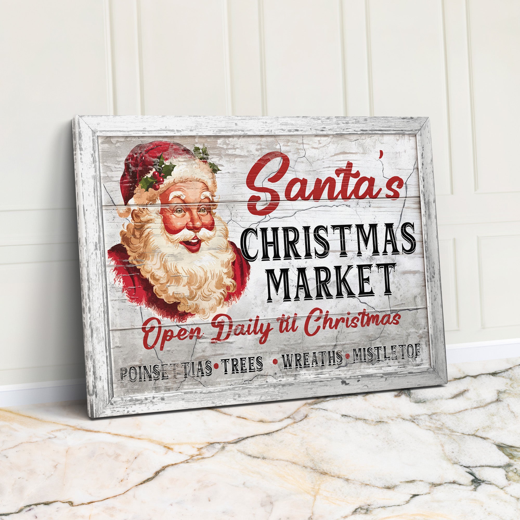 Personalized Santa's Christmas Market Canvas - Custom Handmade Vintage Holiday Decor for a Cozy Seasonal Touch - Image 1
