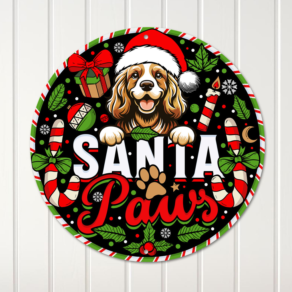 Personalized Santa Paws Round Metal Sign – Custom Christmas Decor for Dog Lovers, Handmade and Unique Gift Idea - Image 1