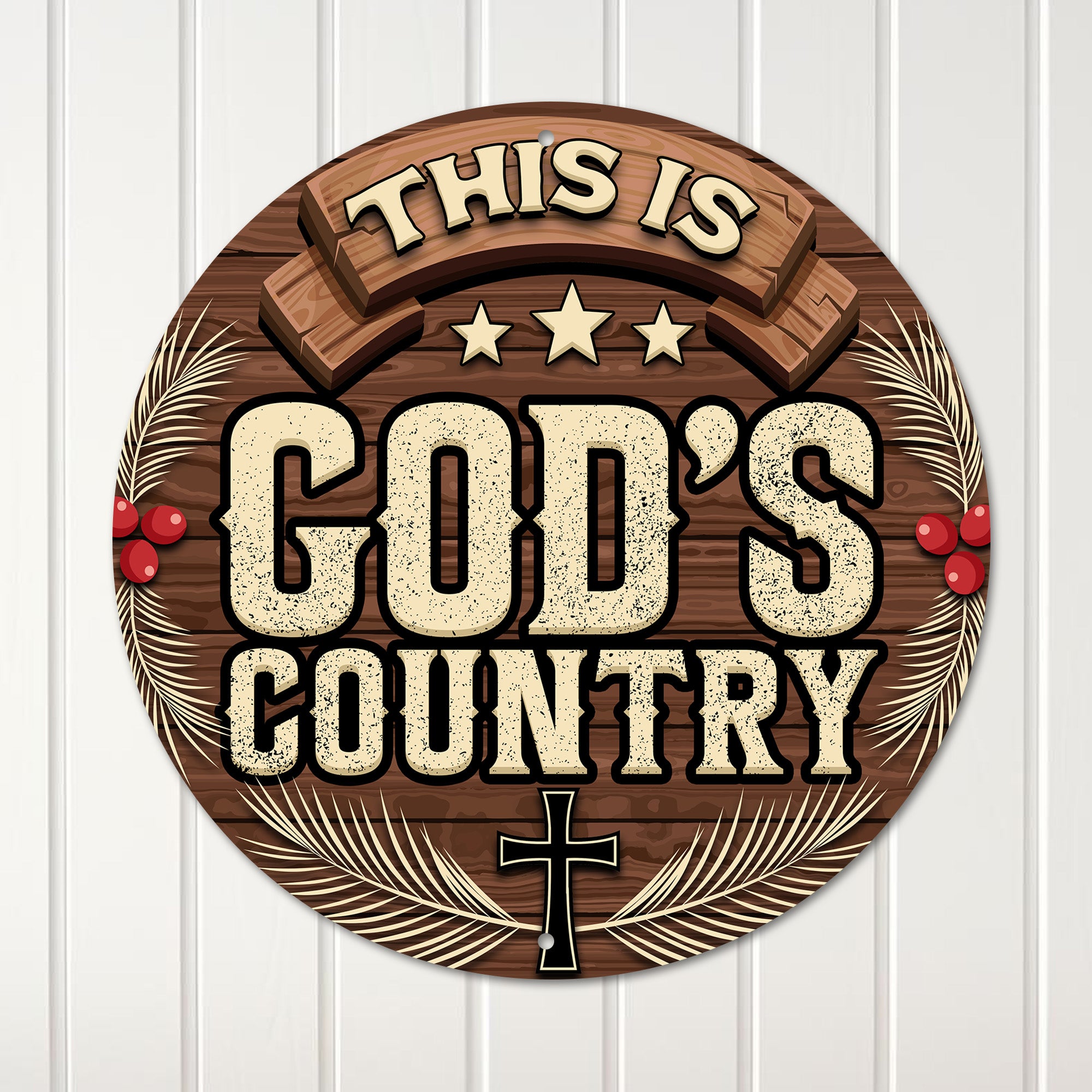 Personalized "God's Country" Round Metal Sign - Rustic Christian Decor for Home, Perfect Custom Gift for Loved Ones - Image 1