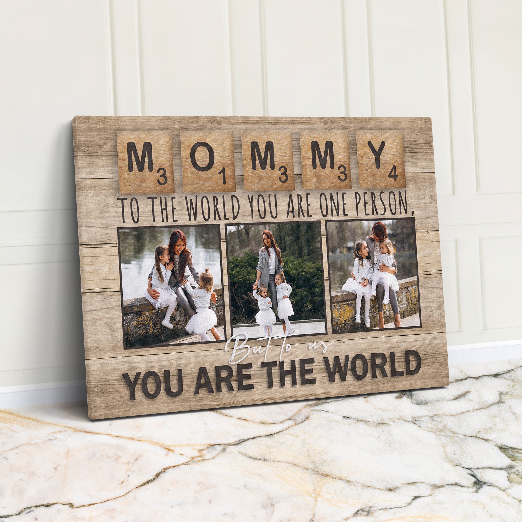 Customizable "You Are the World" Family Photo Wrapped Canvas – Perfect Personalized Gift for Mom on Mother's Day or Special Occasions - Image 1