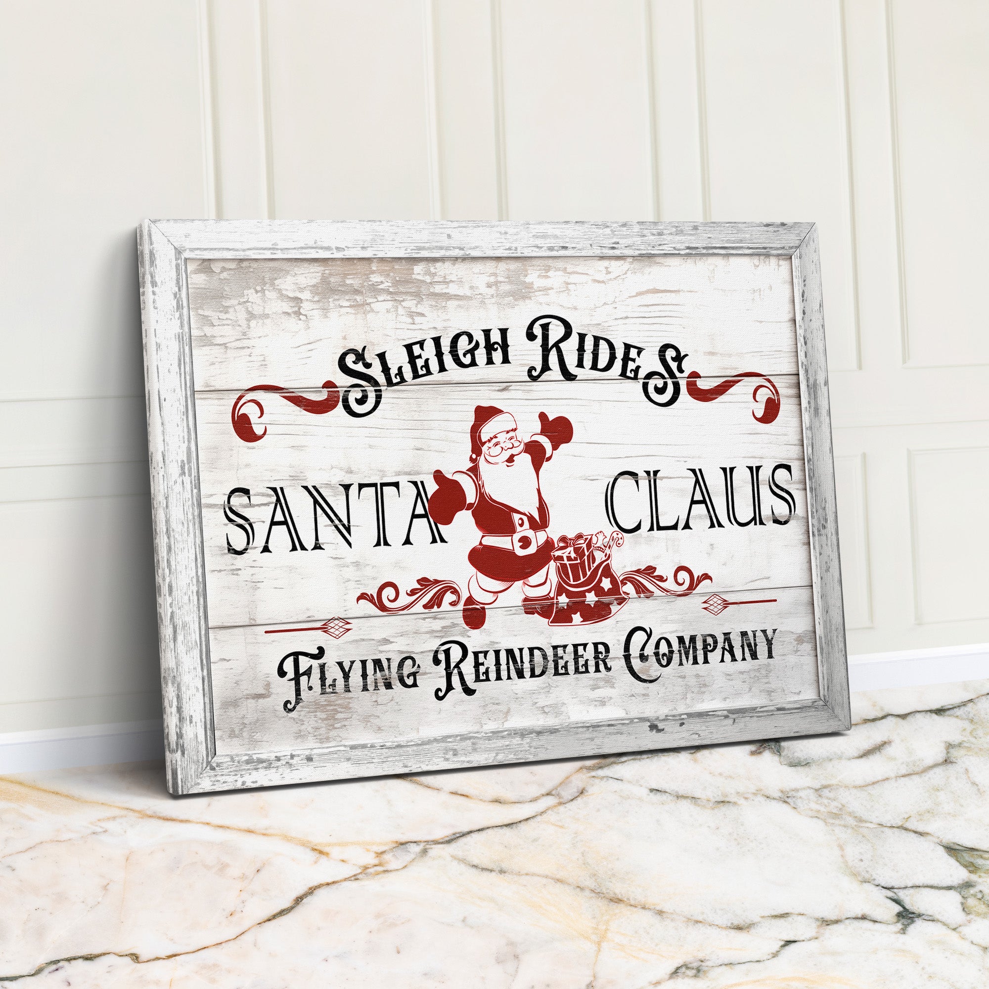 Personalized Santa Claus Sleigh Rides Canvas - Rustic Christmas Decor Wall Art - Perfect Handmade Gift for Holiday Enthusiasts - Image 1