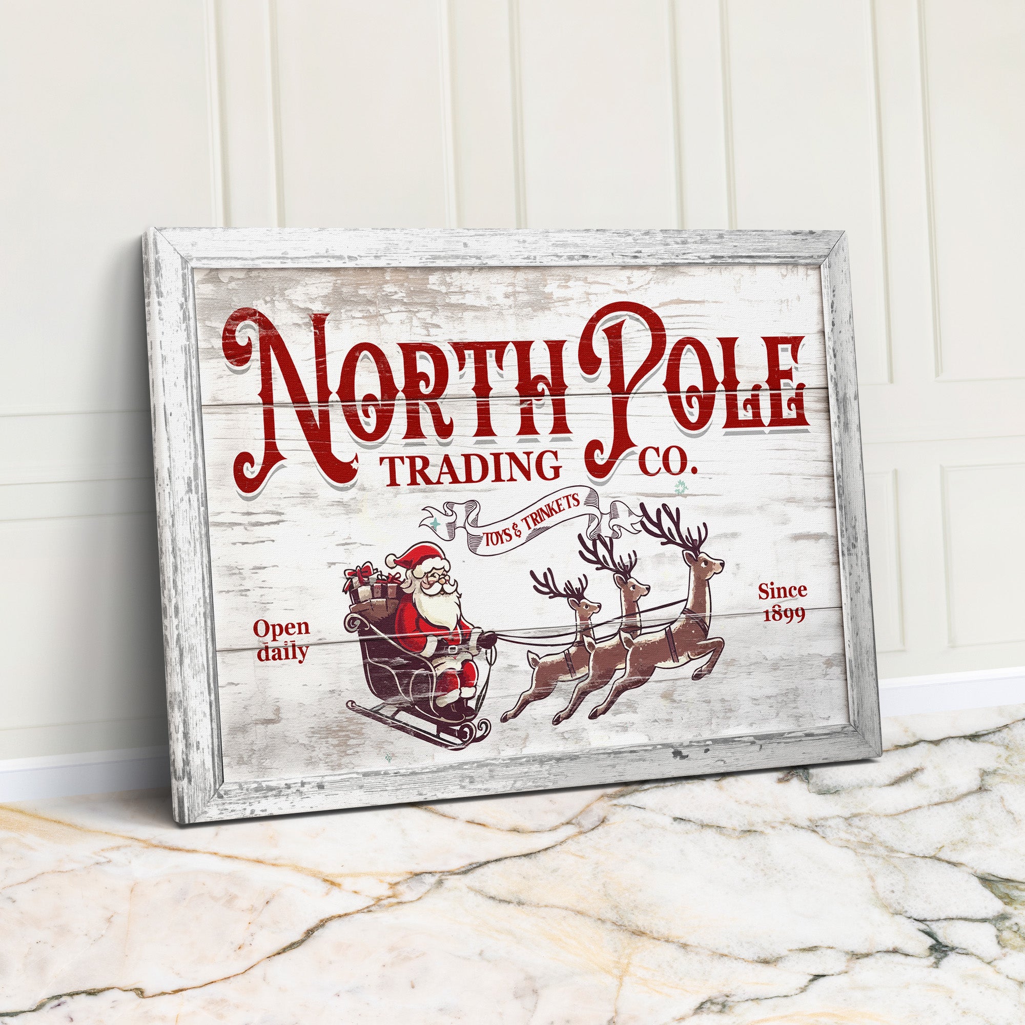Personalized North Pole Trading Co. Wrapped Canvas – Vintage Santa Sleigh Sign for Holiday Décor - Image 1