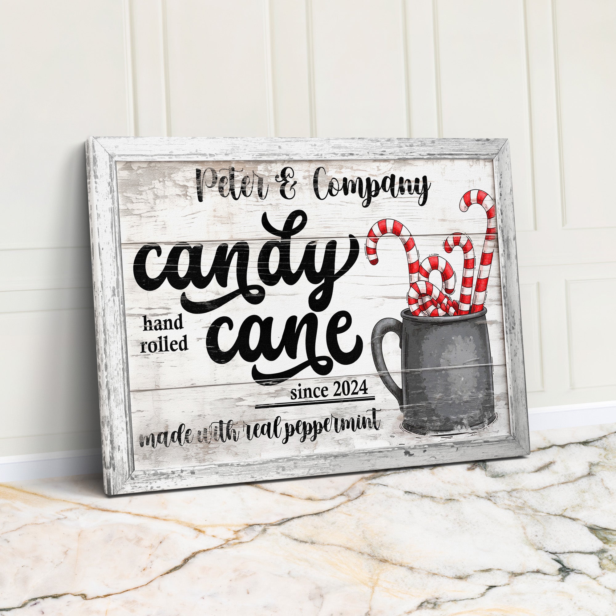 Personalized Candy Cane Wall Art on Wrapped Canvas - Customizable Holiday Decor for Christmas Gift Giving - Image 1