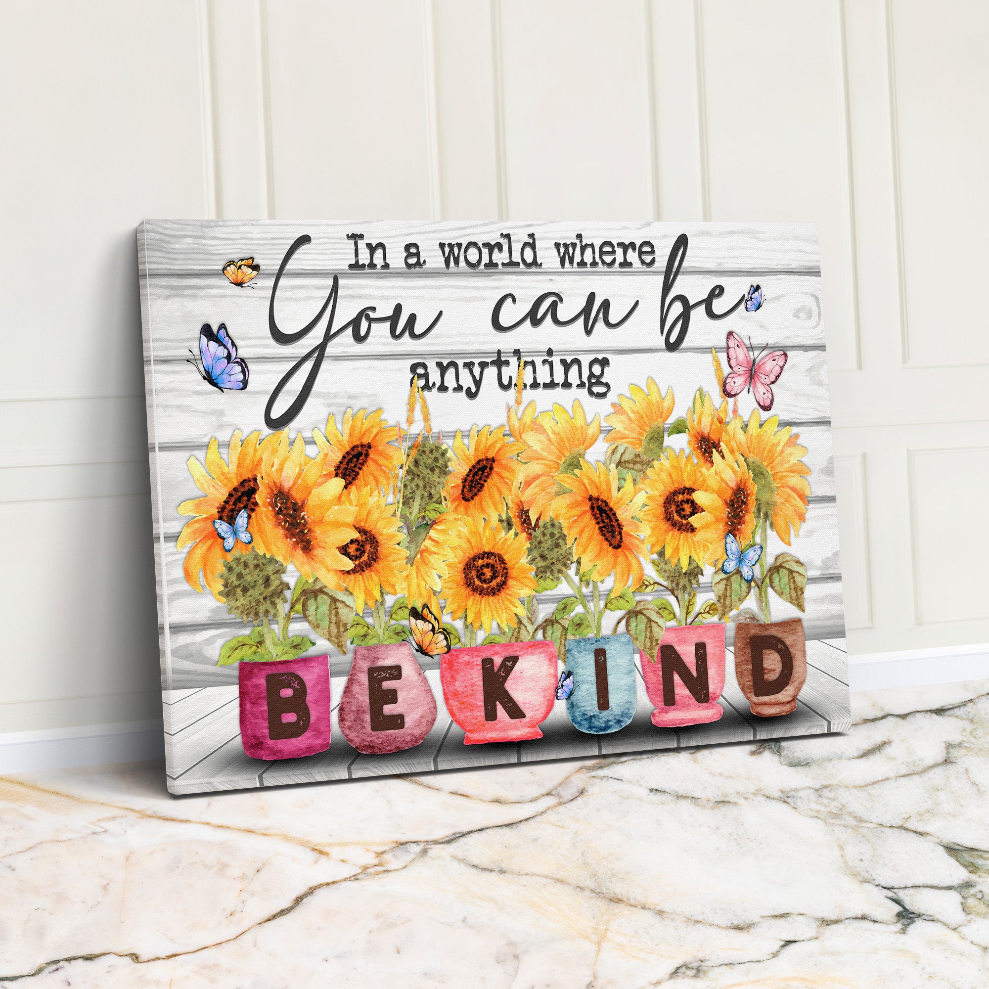 Personalized Sunflower Wrapped Canvas: Uplifting "Be Kind" Message with Vibrant Colors - Perfect Gift for Any Occasion - Image 1