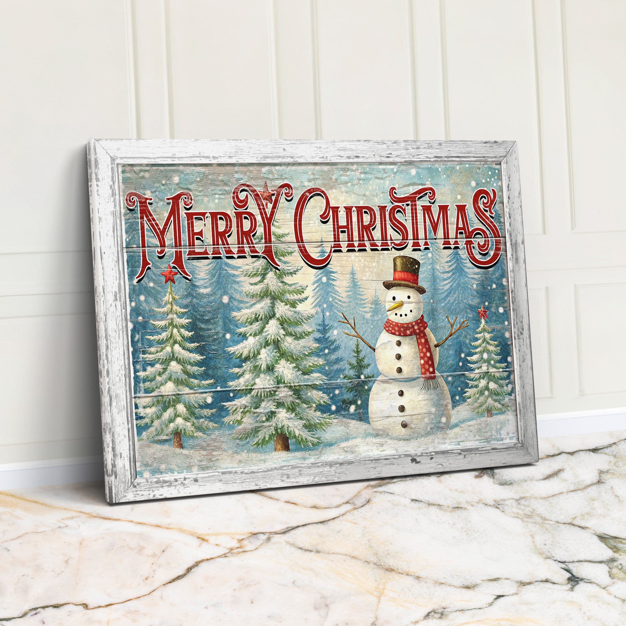 Personalized Merry Christmas Snowman Wrapped Canvas - Rustic Holiday Decor with Customizable Message and Premium Quality - Image 1