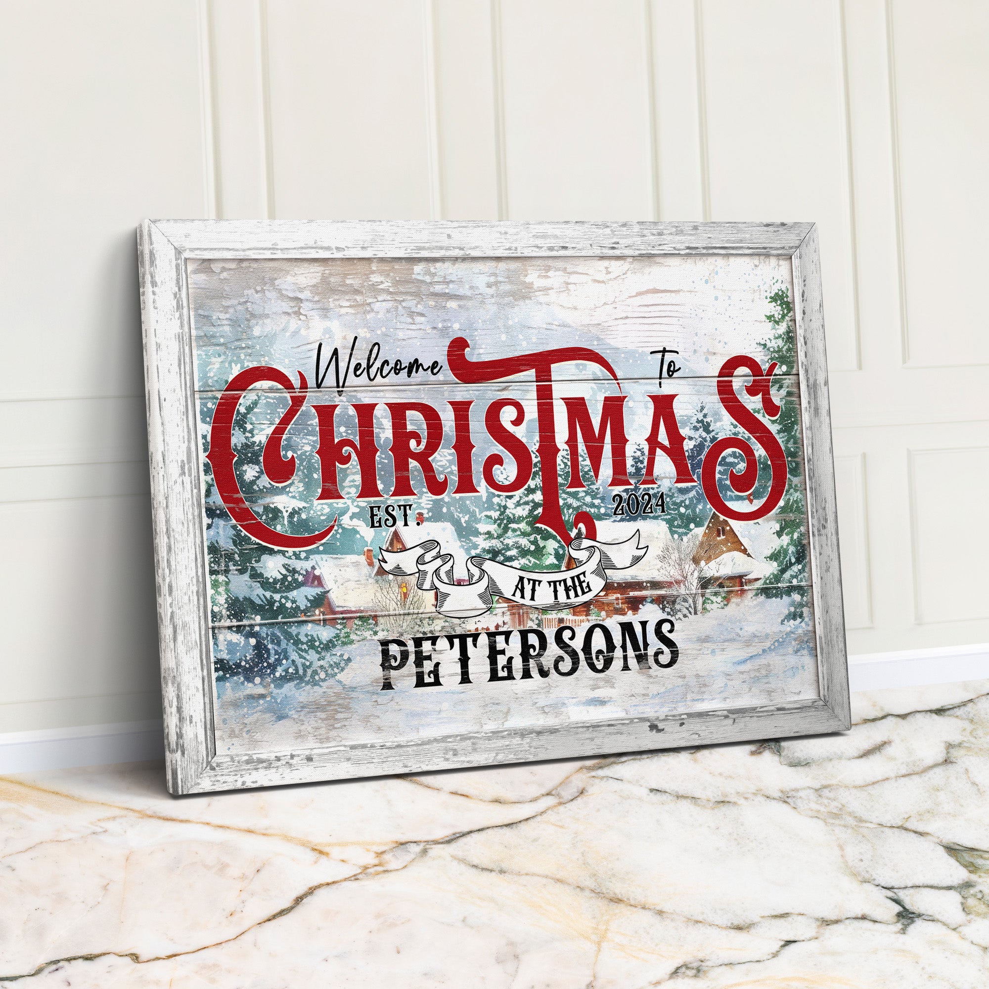 Personalized Christmas Welcome Framed Canvas Sign - Custom Family Name & Year - Festive Holiday Decor for Home & Gifting - Image 1