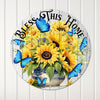 Personalized Sunflower and Blue Butterfly Metal Sign - Bless This Home Round Wall Art for Warm and Inviting Spaces - Image 1