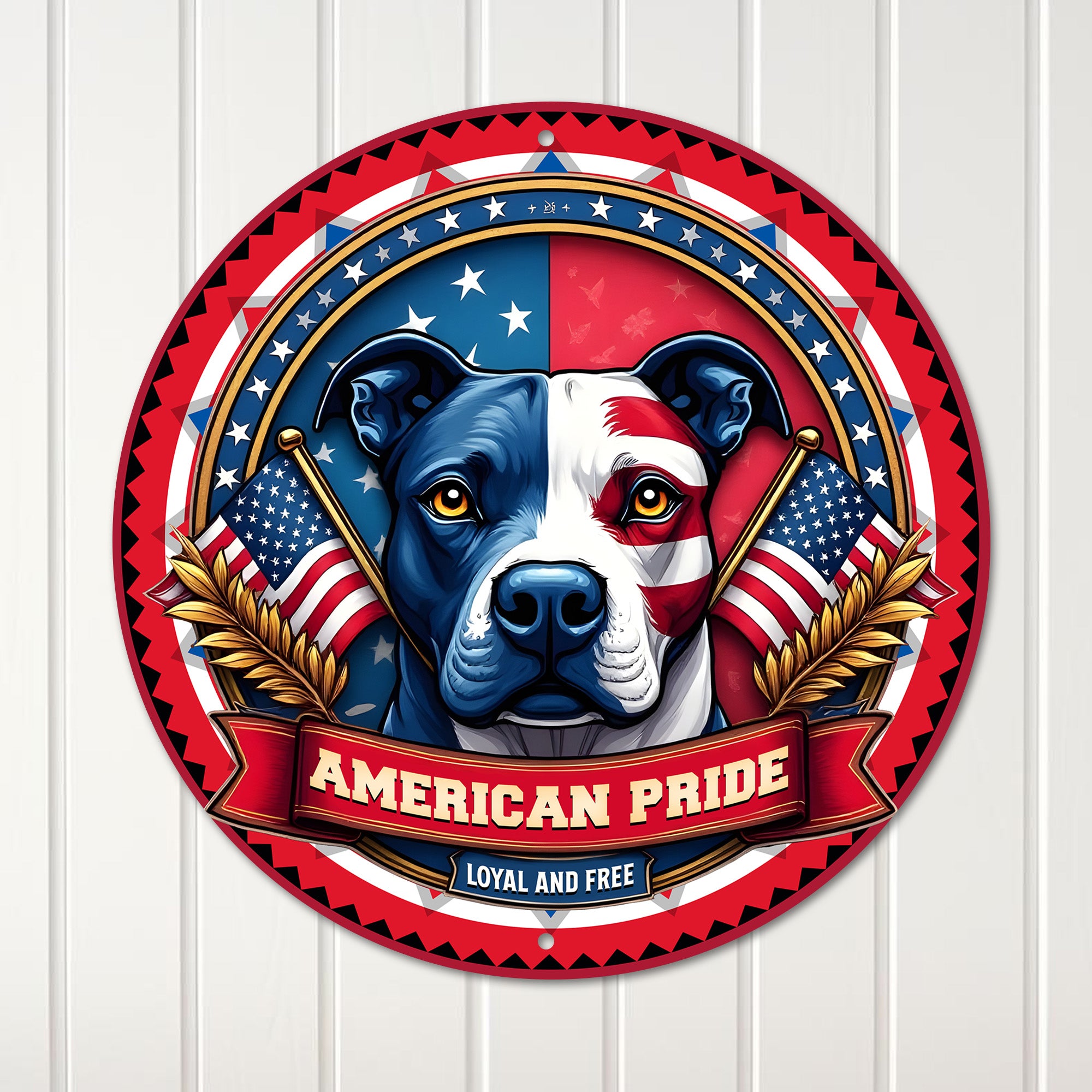 Personalized American Pride Round Metal Sign - Custom Flag Dog Decor for Patriotic Enthusiasts - Image 1
