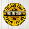 Personalized Yellowstone Train Station Metal Sign - Custom Round Home Decor with Rustic Mountain Design in Vibrant Yellow - Image 1