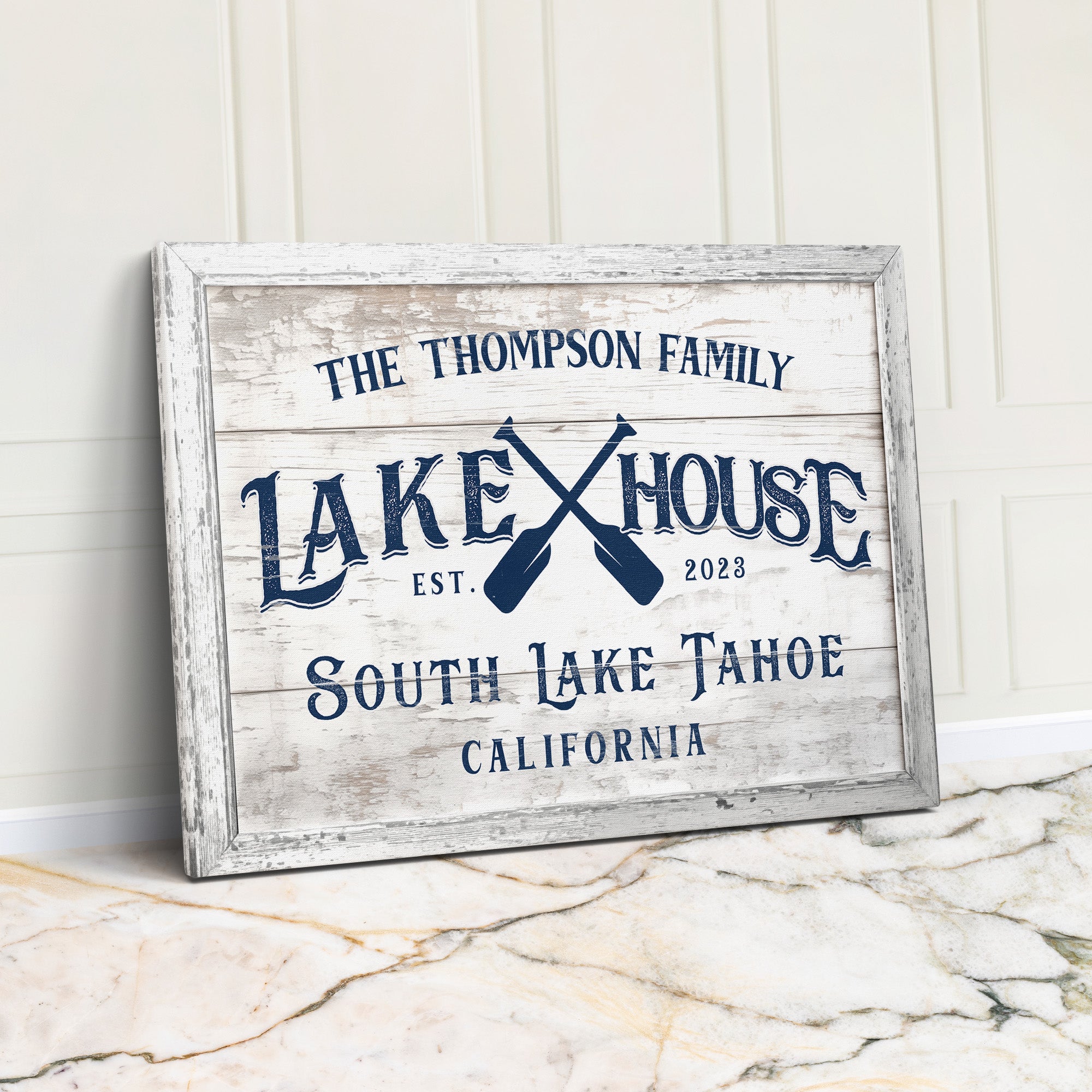 Personalized Lake House Canvas Sign – Custom Family Name and Location, Rustic Wall Décor for Vacation Homes and Special Occasions - Image 1