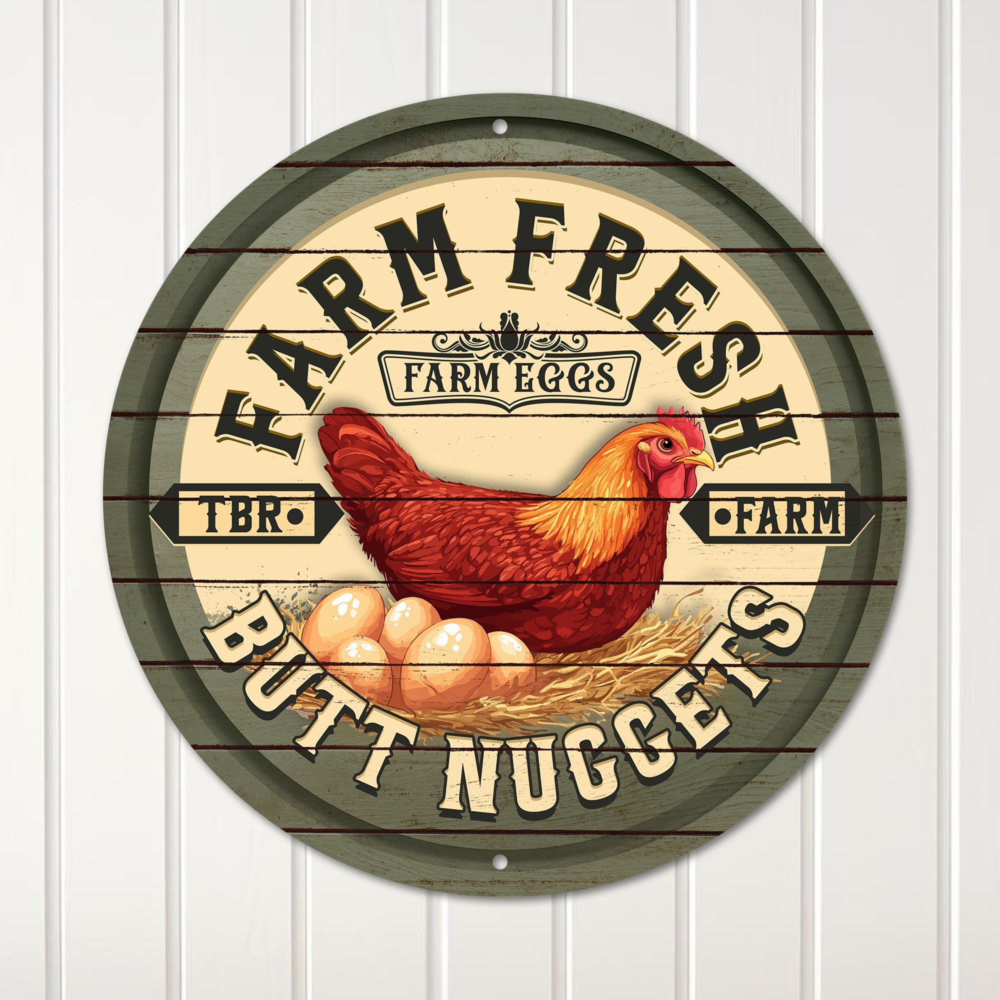 Personalized Farm Fresh Eggs Round Metal Sign - Rustic Chicken Decor, Custom Farmhouse Gift - Image 1