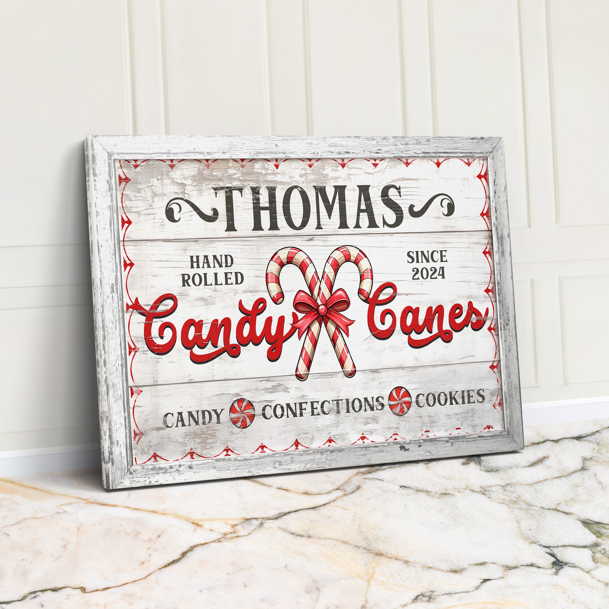 Personalized Handcrafted Candy Cane Christmas Wall Art - Custom Family Name Sign for Holiday Decor Gift - Image 1