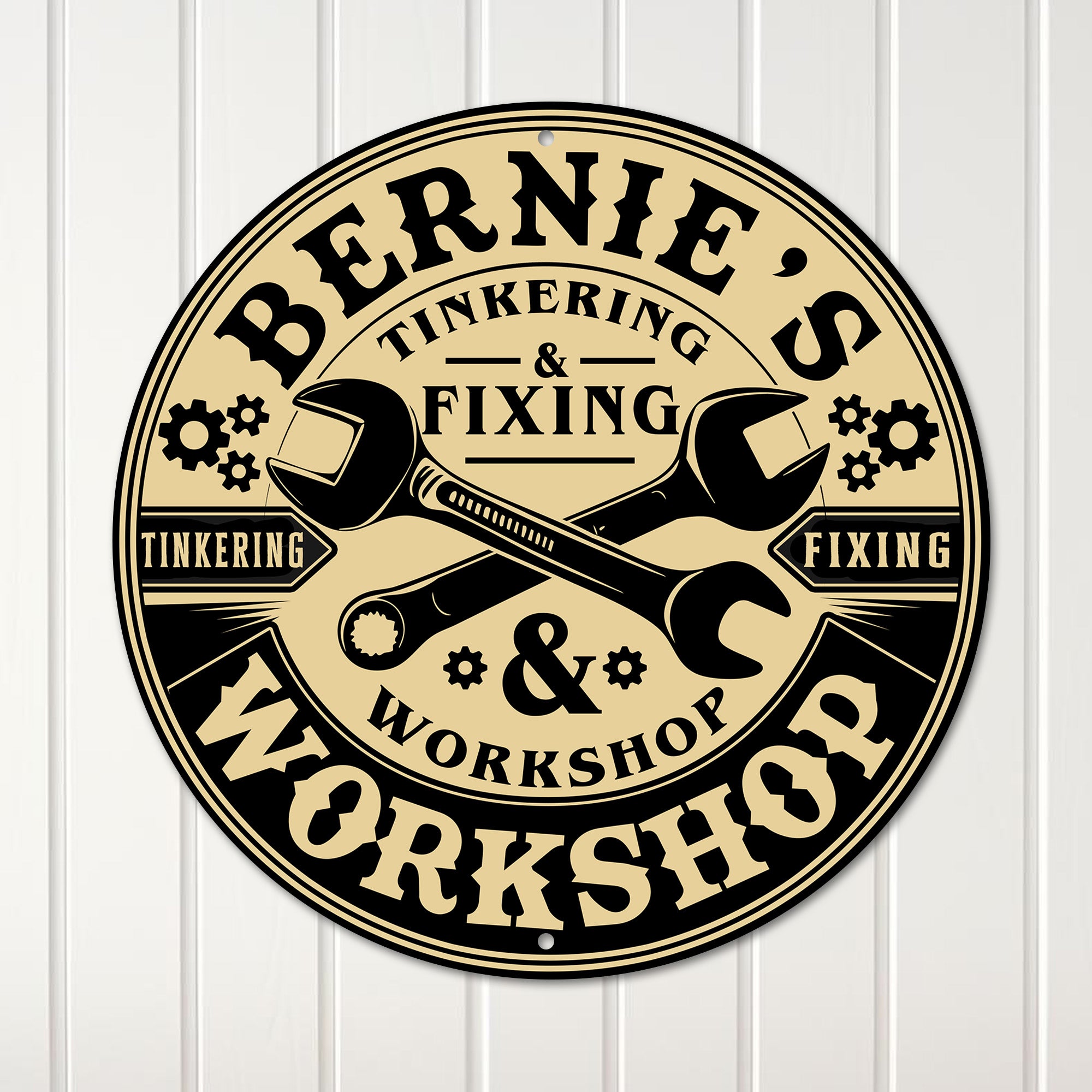 Personalized Metal Workshop Sign - Customizable Tinkering & Fixing Gift for Handyman's Garage or Home Decor - Image 1