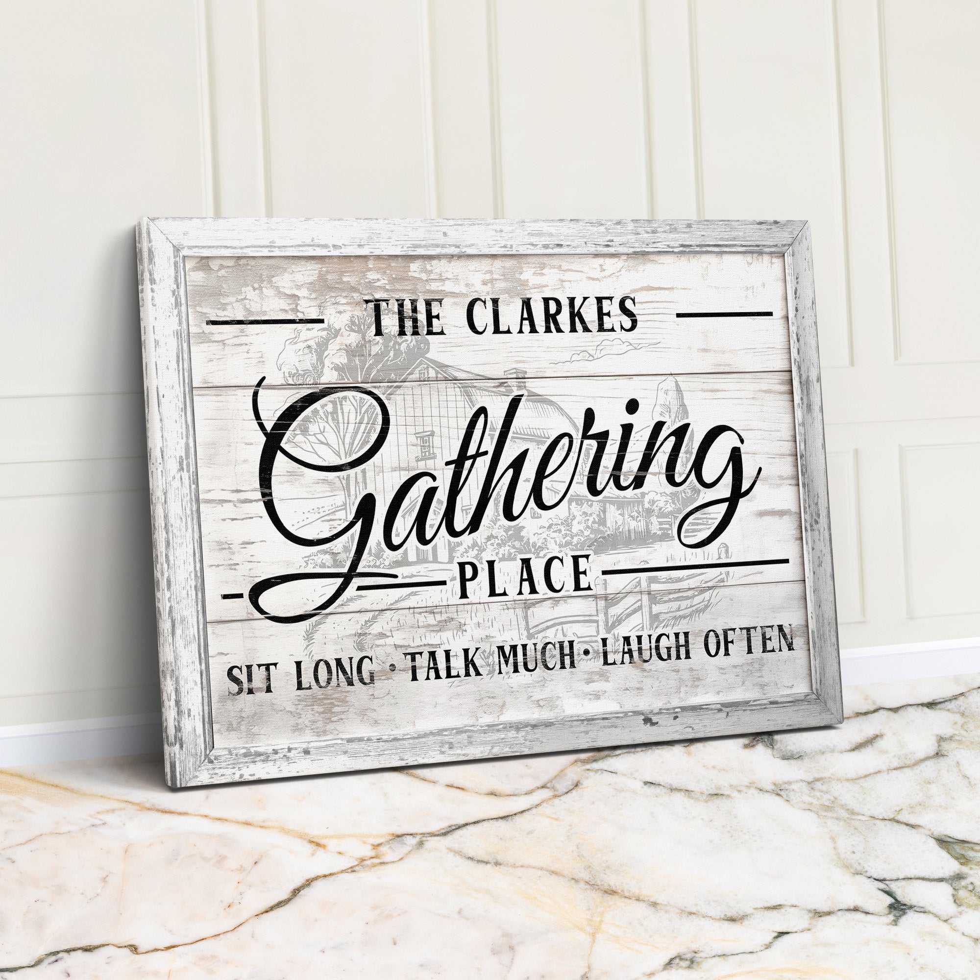 Personalized Family Gathering Place Canvas Sign – Rustic Farmhouse Decor for Heartfelt Gift Giving - Image 1