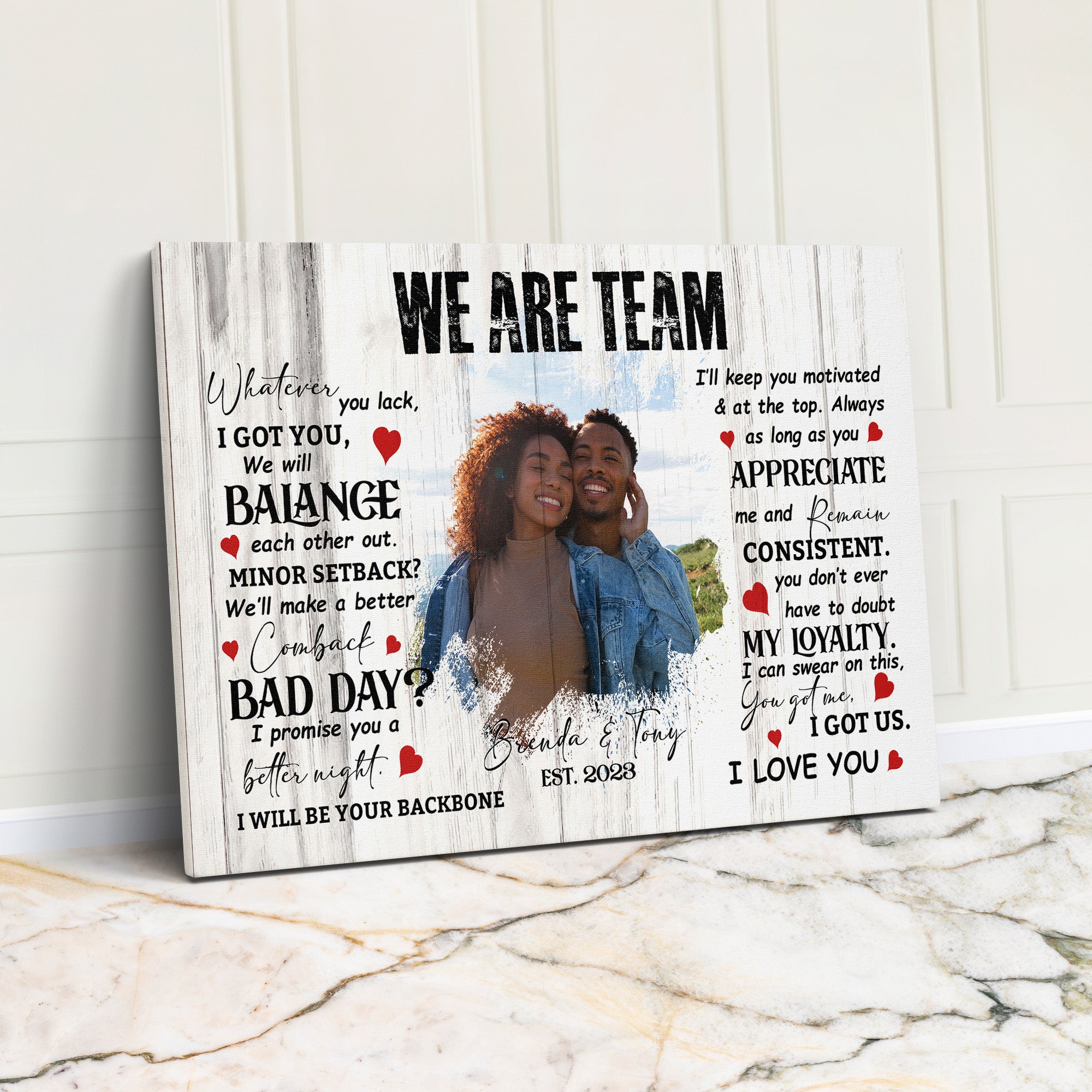 Personalized "We Are Team" Wrapped Canvas - Custom Photo and Text Art for Couples - Image 1