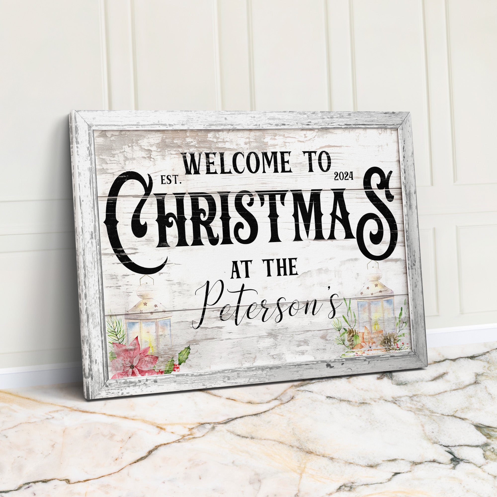 Personalized Rustic Christmas Canvas Sign for Family Holiday Decor – Customizable Name, Year, and Festive Design - Image 1