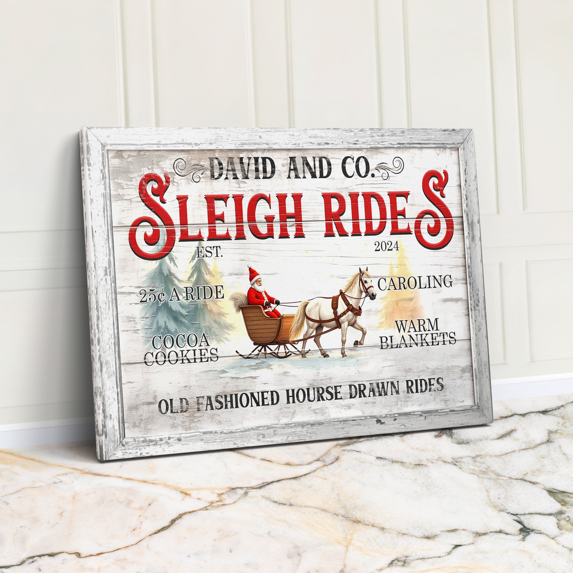 Personalized Vintage Sleigh Ride Canvas - Customizable Rustic Winter Decor for Cozy Homes & Holiday Gifting - Image 1