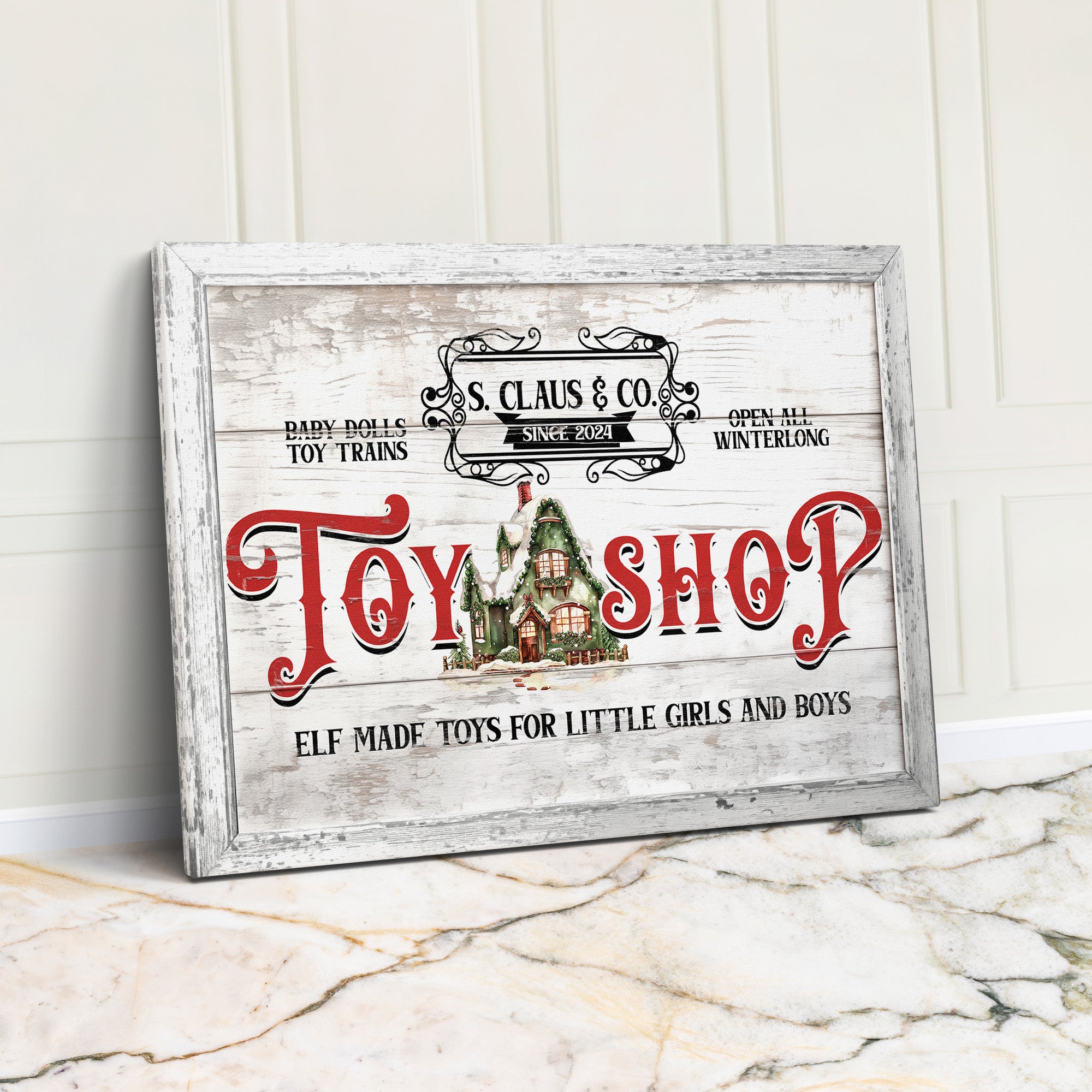 Personalized Vintage Christmas Toy Shop Canvas Art - Handmade Rustic Holiday Decor for Home or Gift - Image 1