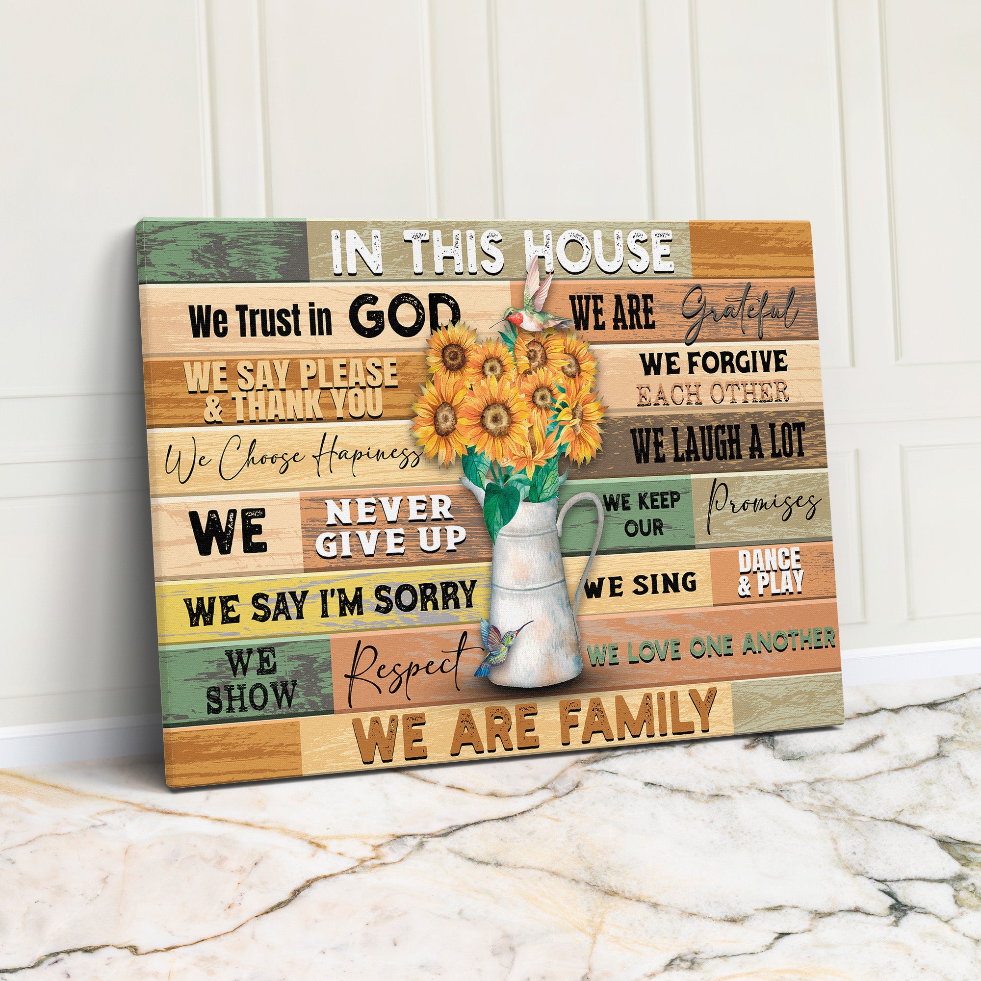 Personalized Family Values Wrapped Canvas Wall Art – Customizable Home Decor with Uplifting Messages and Rustic Charm - Image 1