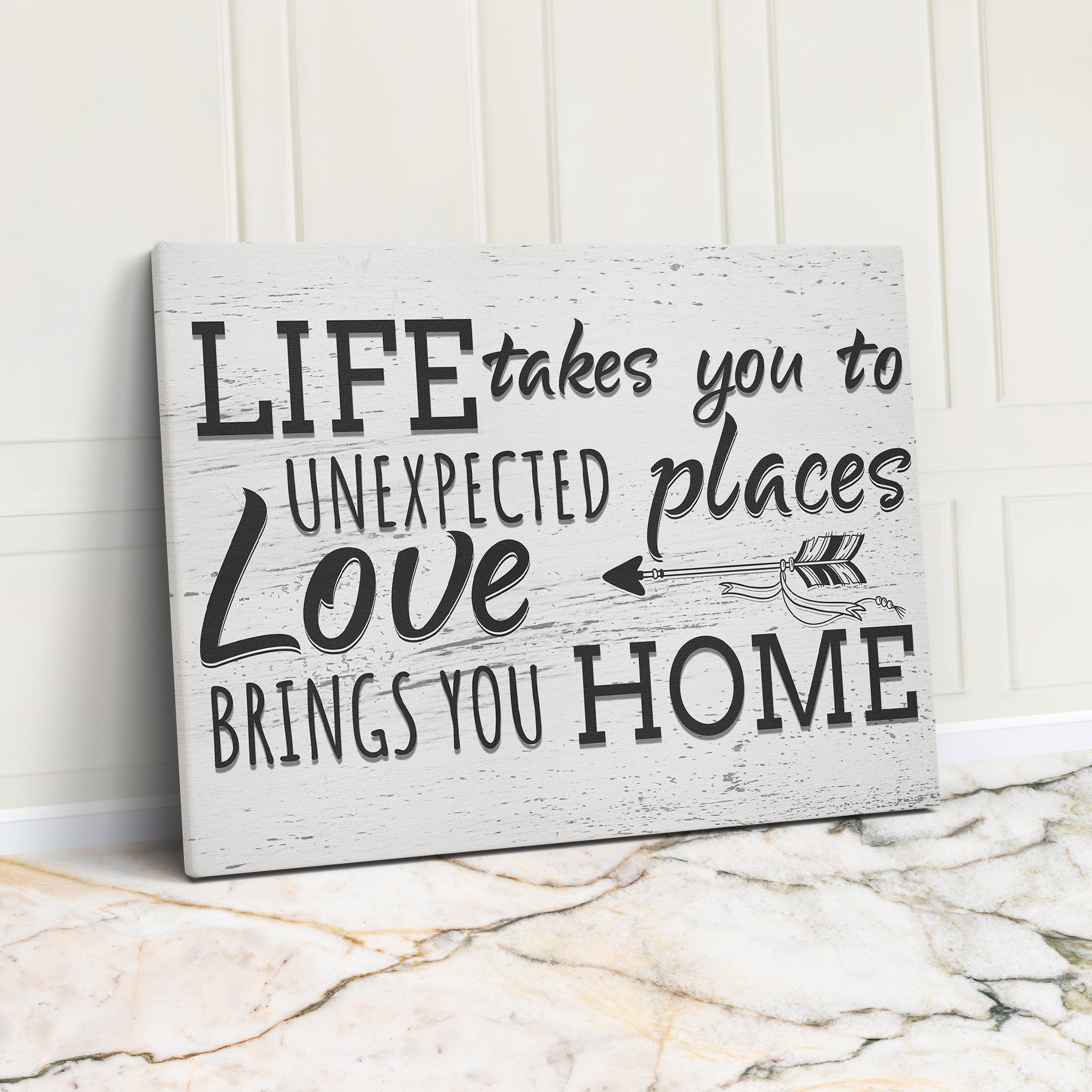 Personalized Rustic Wooden Canvas Wall Art - "Life Takes You to Unexpected Places, Love Brings You Home" - Perfect Gift for Home Decor - Image 1