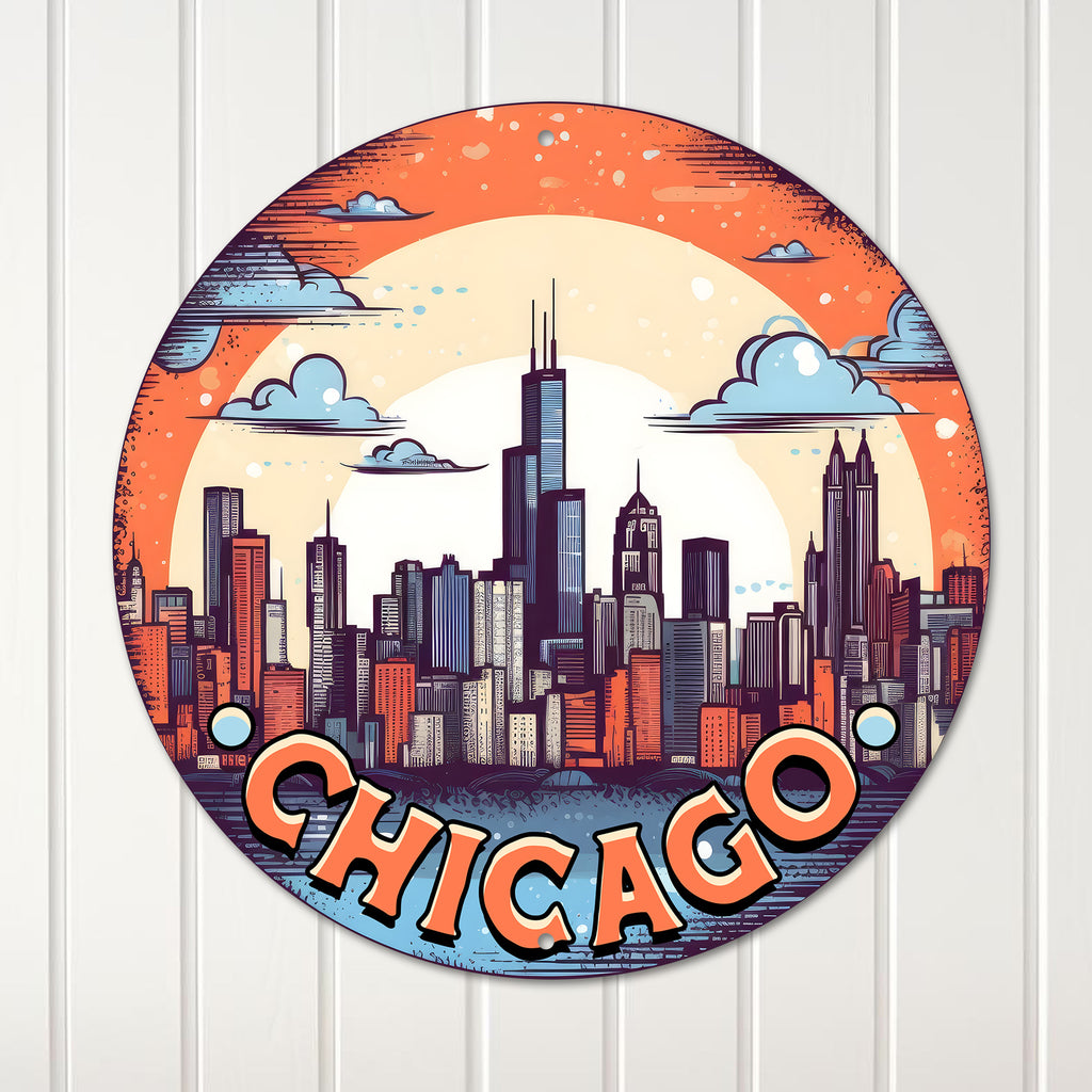 Custom Chicago Skyline Round Metal Sign - Personalized Handmade Art for Home Décor and Thoughtful Gifts - Image 1