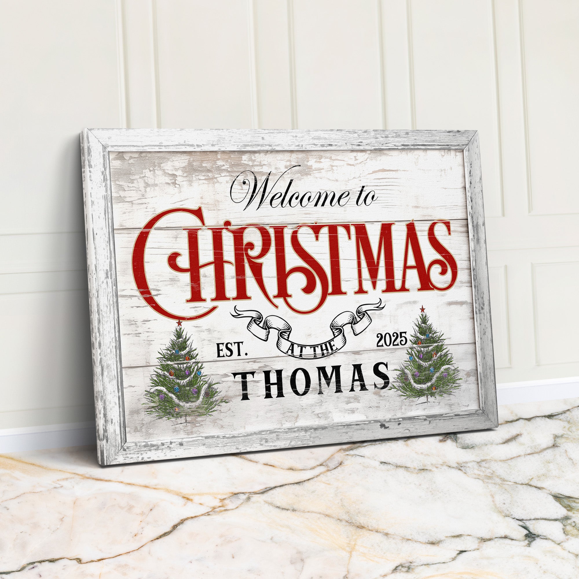 Personalized Christmas Welcome Canvas - Rustic Holiday Decor with Family Name and Established Year - Perfect Custom Gift - Image 1