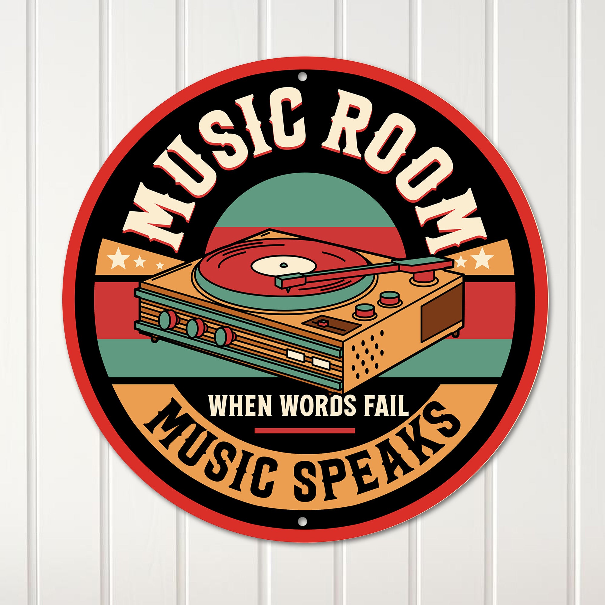 Personalized Music Room Round Metal Sign – Vintage Turntable Design, Custom Wall Decor, Perfect Gift for Music Lovers - Image 1