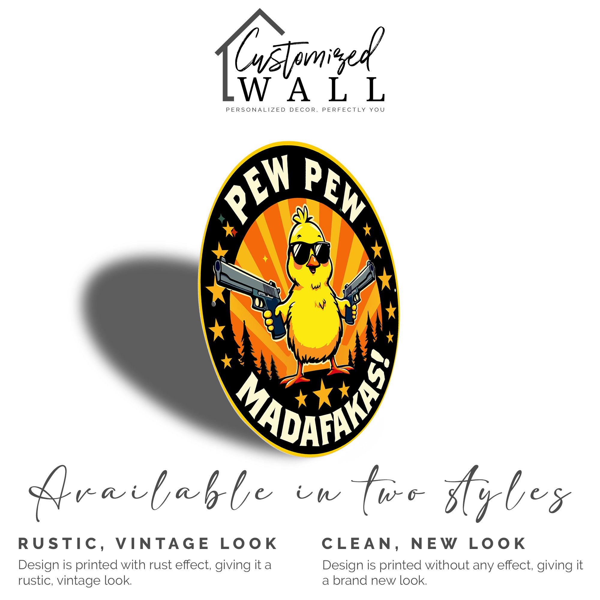 Customizable Round Metal Sign with Quirky Chicken Design - Unique Gift for Humor Lovers, Personalized Wall Art for Home Décor - Image 2