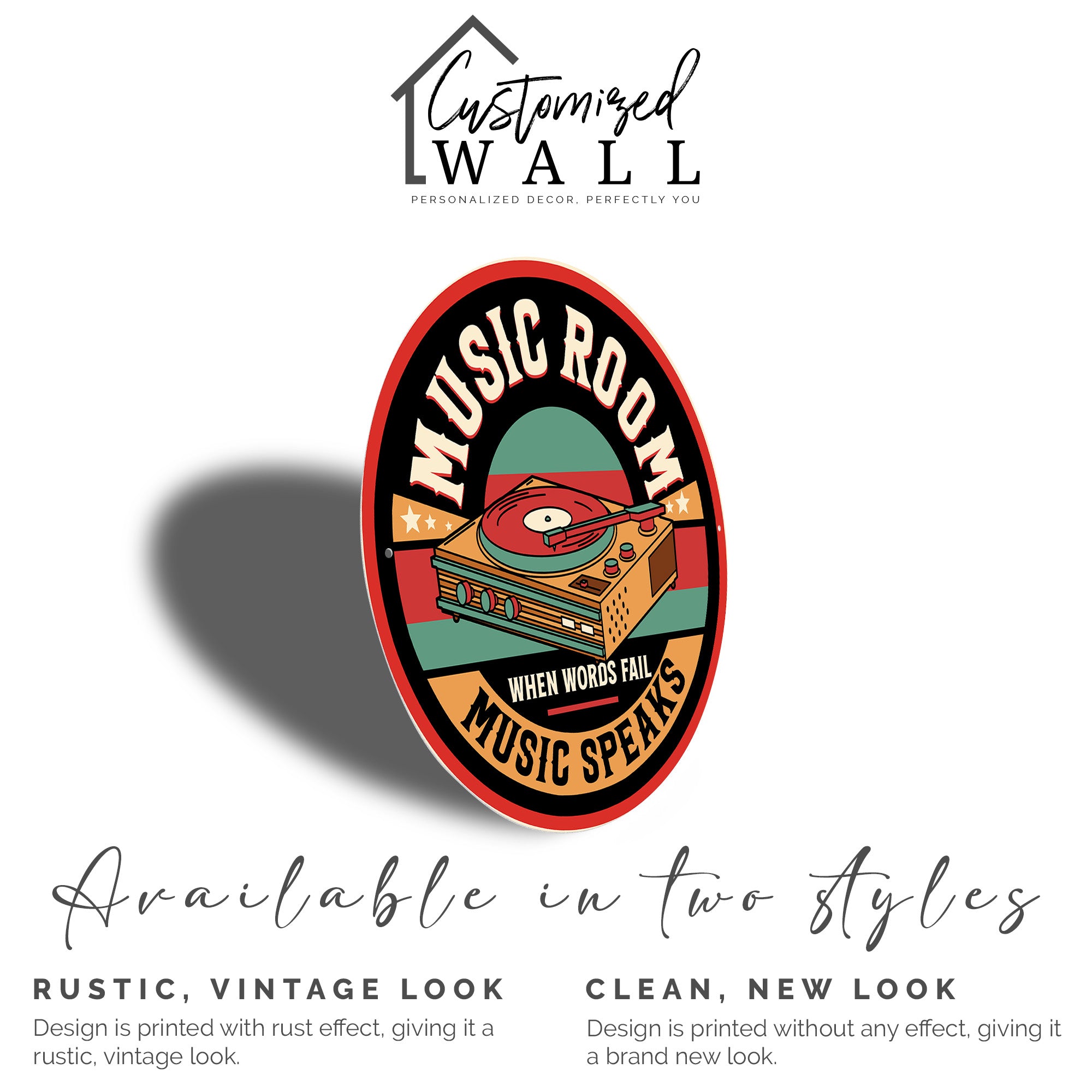 Personalized Music Room Round Metal Sign – Vintage Turntable Design, Custom Wall Decor, Perfect Gift for Music Lovers - Image 2