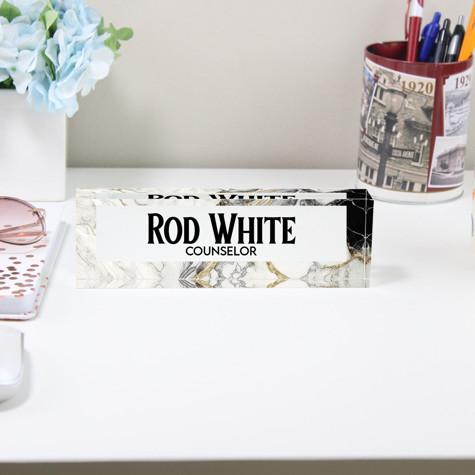 Elegant Personalized Marble Acrylic Desk Name Plate - Handmade Custom Office Decor Gift for Professionals - Image 2