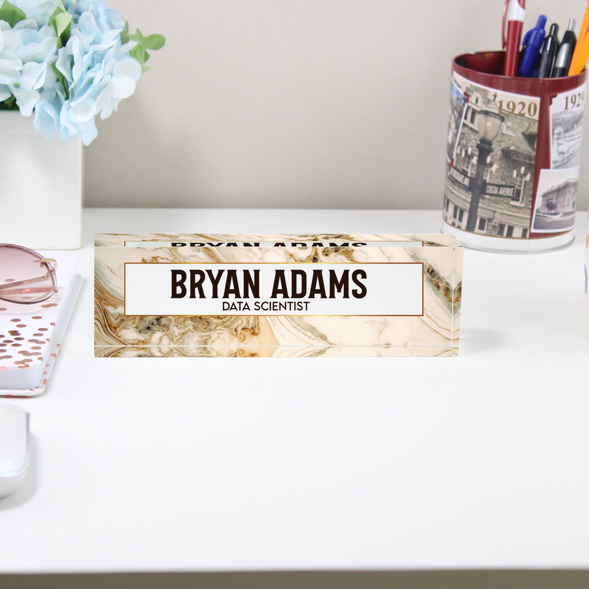 Personalized Acrylic Desk Nameplate – Elegant Marble Design for Data Scientists, Perfect Handcrafted Gift for Professionals - Image 2